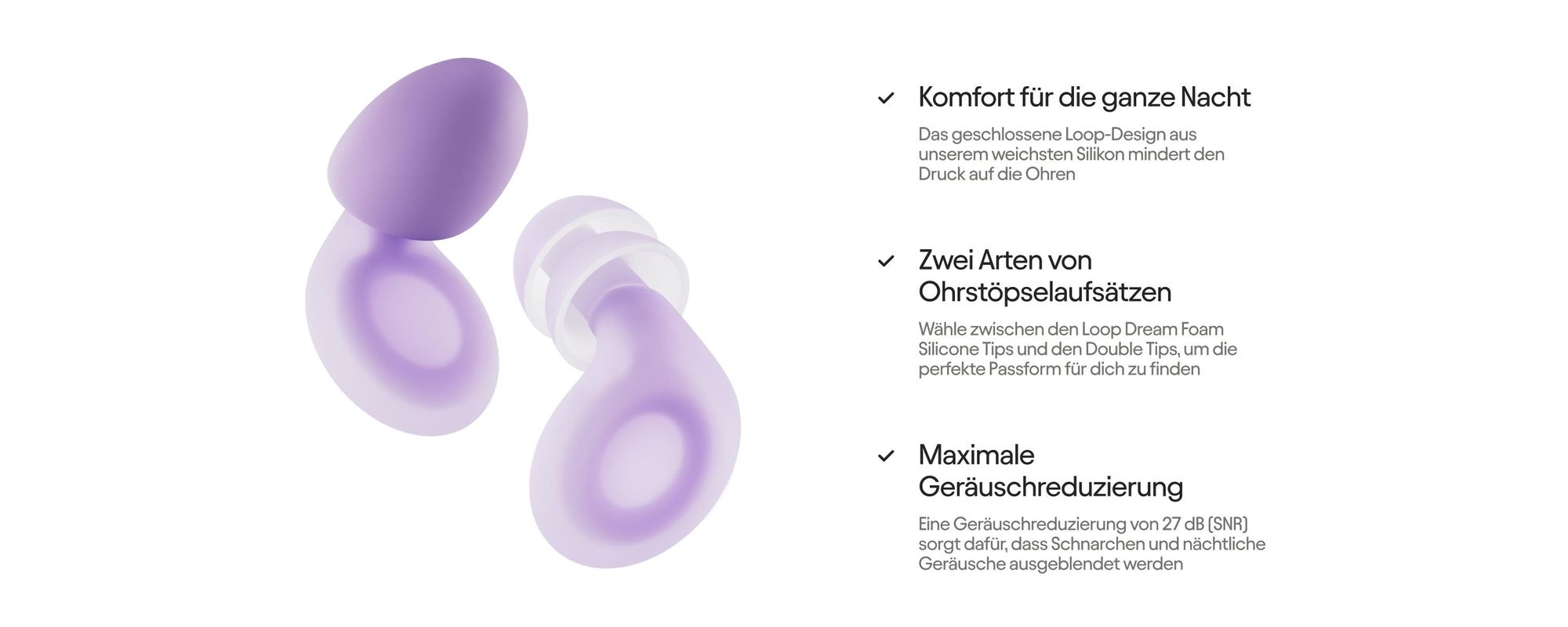 Loop Dream Ohrstöpsel aus Silikon & Memory-Schaum für erholsamen Schlaf, 27 dB SNR