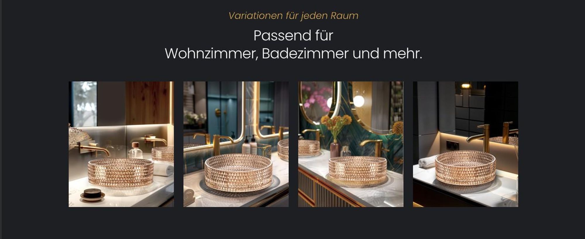 EMKE Aufsatzwaschbecken Rundes Glas Transparentes Rosegold 36 x 36 x 11.2 cm Hochwertiges Design-Waschbecken für Badezimmer & Gäste-WC Waschschal
