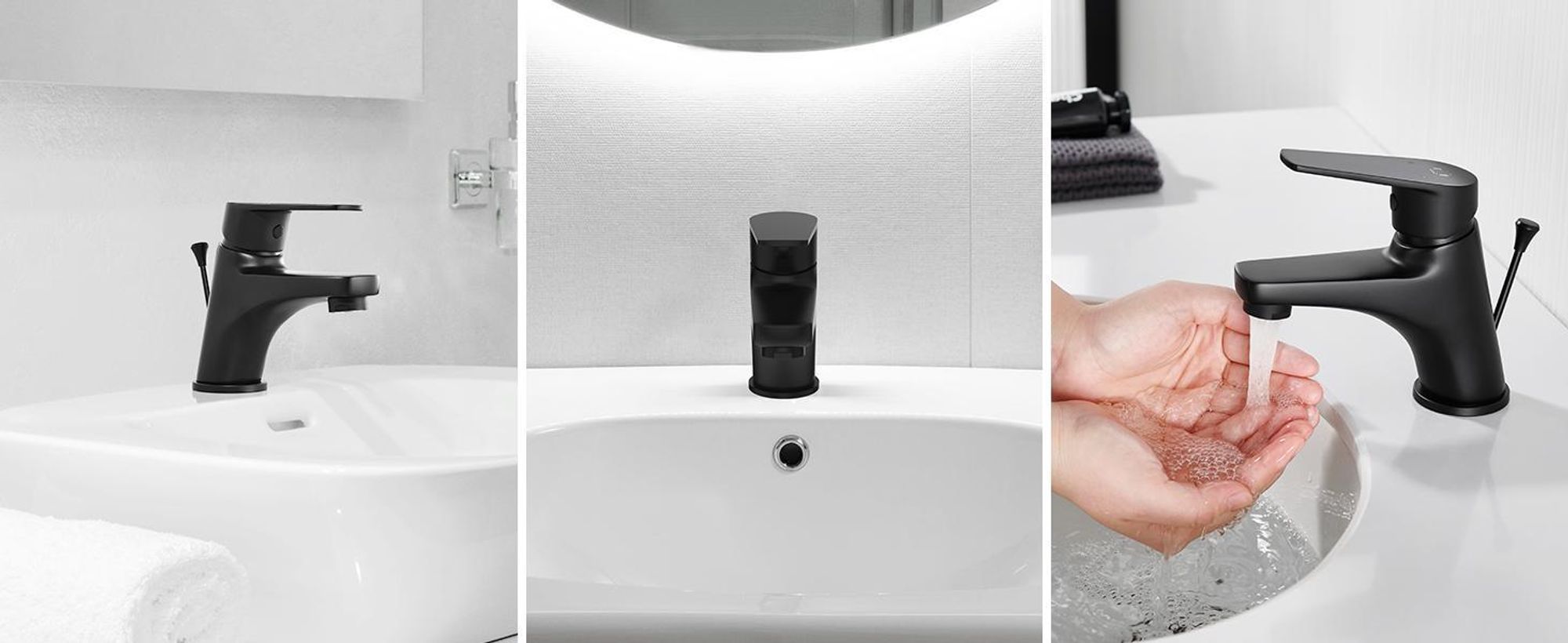 Cecipa MAX Wasserhahn Bad schwarz, Badarmatur Einhebelmischer mit Push-Open Ablaufgarnitur, Waschbecken Armatur, NEOPERL, für kleine Bäder