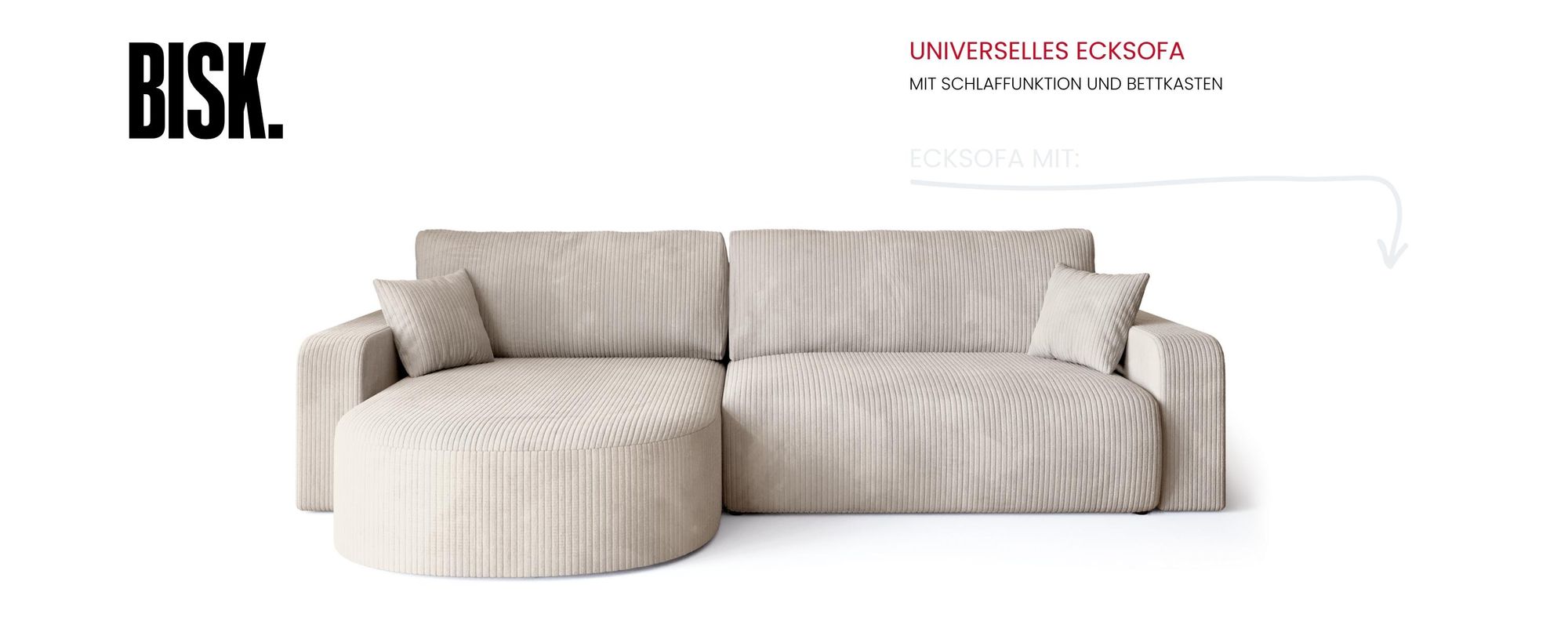 BroMARKT Ecksofa BISK Schlaffunktion Bettkasten L-Form 120x200 cm Beige