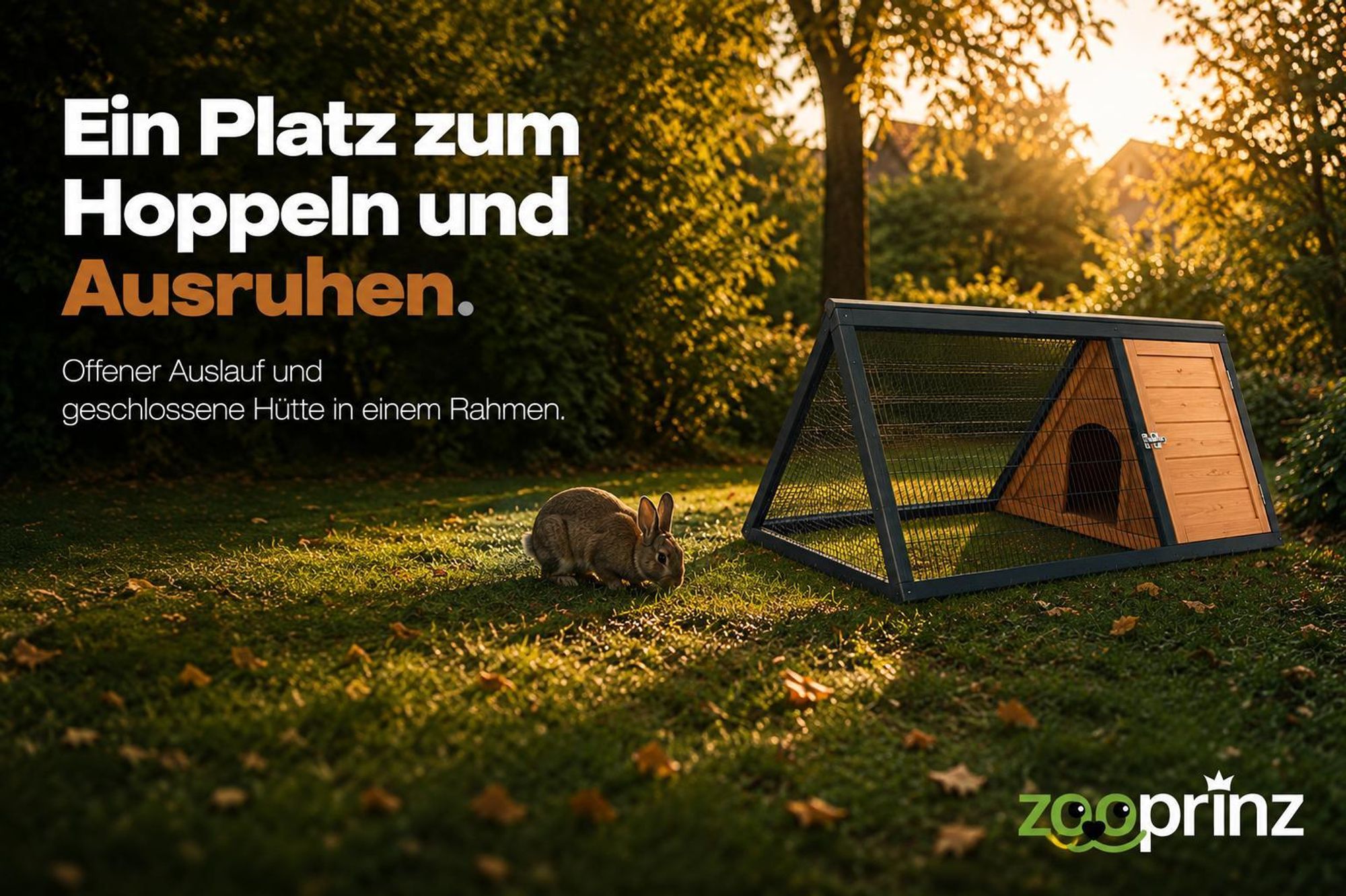 Hasenstall Kaninchenstall Dreieck Moritz 096 | 115 x 56,5 x 48 cm | Massivholz Kiefer | Winterfest & Wetterfest | Freilaufgehege Braun-Grau