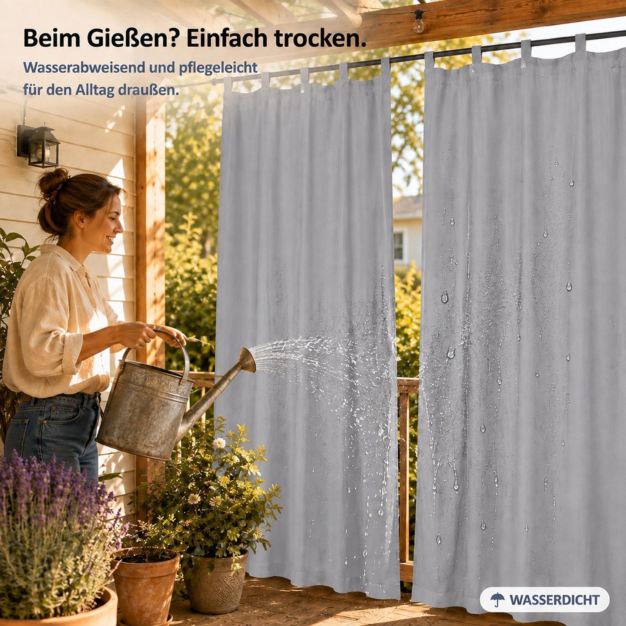 2Stk Outdoor Vorhang Wasserdicht mit Klettverschluss Schlaufen - Hellgrau Thermovorhang Blickdicht Garten Terrasse Pergola Balkon B*H: 132x241cm