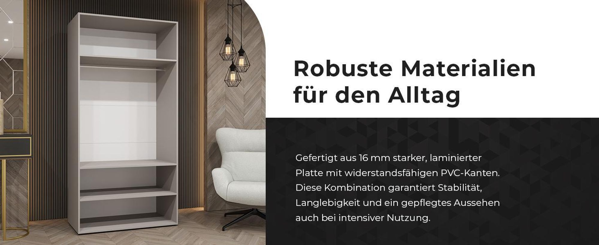 MEBLE KRYSPOL, Kleiderschrank Spiegel, 150x202x52, Schwarz, Griff Schwarz