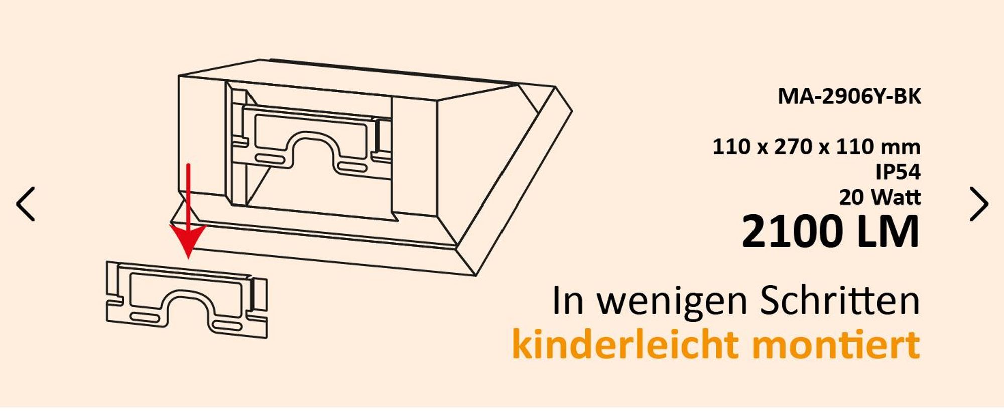LED Außenwandleuchte 2906Y Schwarz 20W 3CCT (Warmweiß, Neutralweiß, Kaltweiß) IP54 Wetterfest