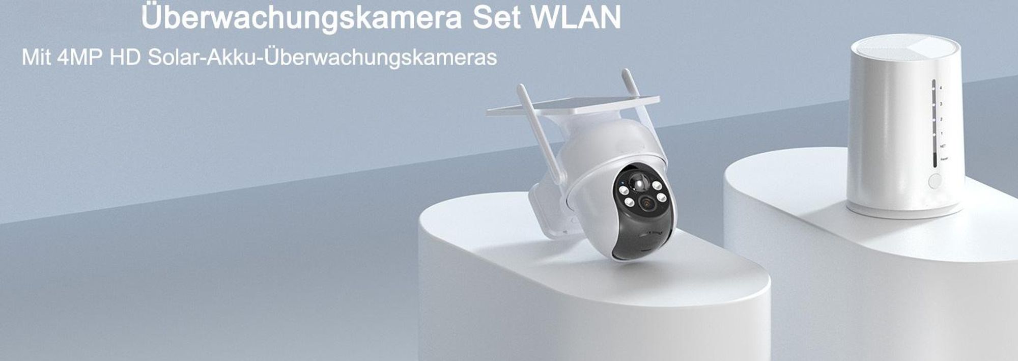 4MP Überwachungskamera Aussen Solar Akku 4er Set mit HomeBase 360° Schwenk mit 2K Farb-Nachtsicht 365Tage mit 32GB &64GB Lokalspeicher Kabellos Kamera
