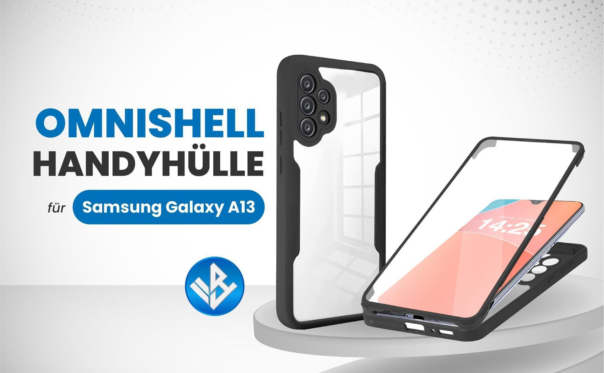 Schwarze 360 Grad Hülle für Samsung Galaxy A13 mit Kameraschutz