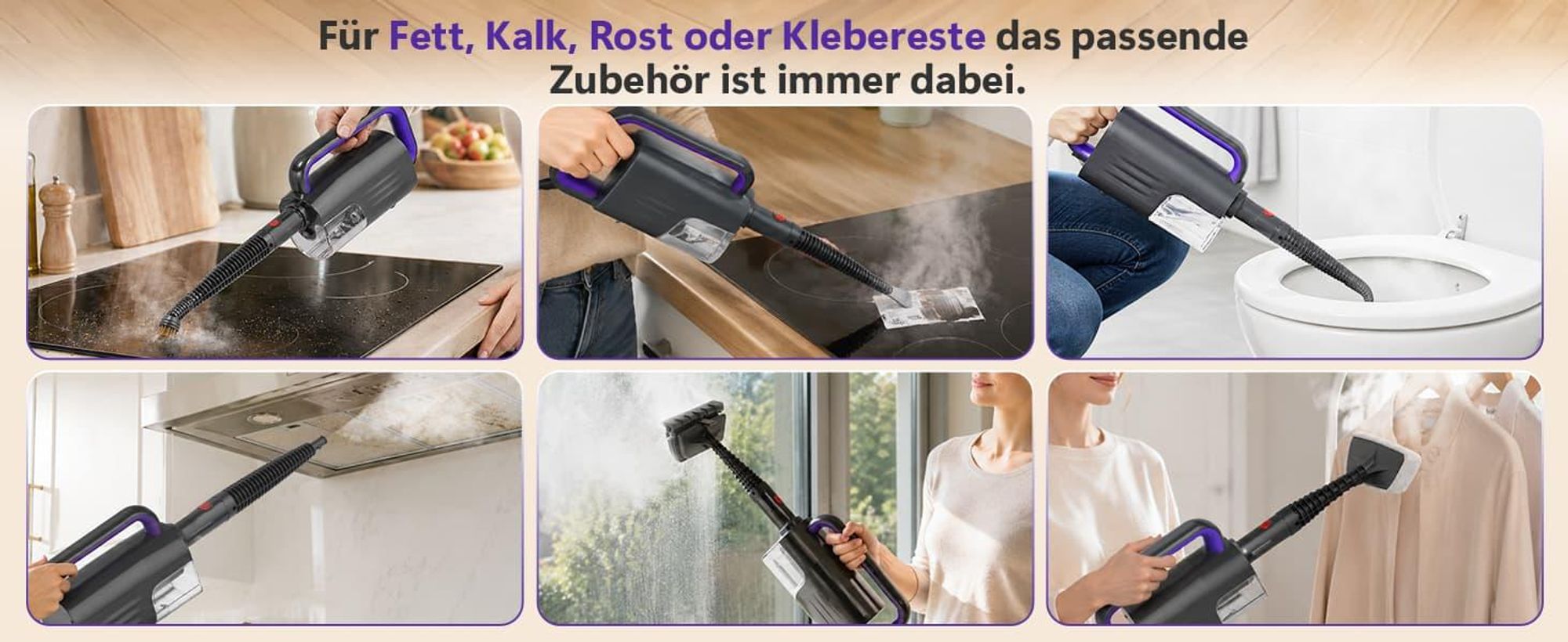 Dampfreiniger, 1500W handdampfreiniger & Dampfbesen, 15s Aufheizzeit, 4bar Dampfreiniger & Dampfdruck, Drehkopf, für Boden, Sofa, Küche, Bad & Fenster