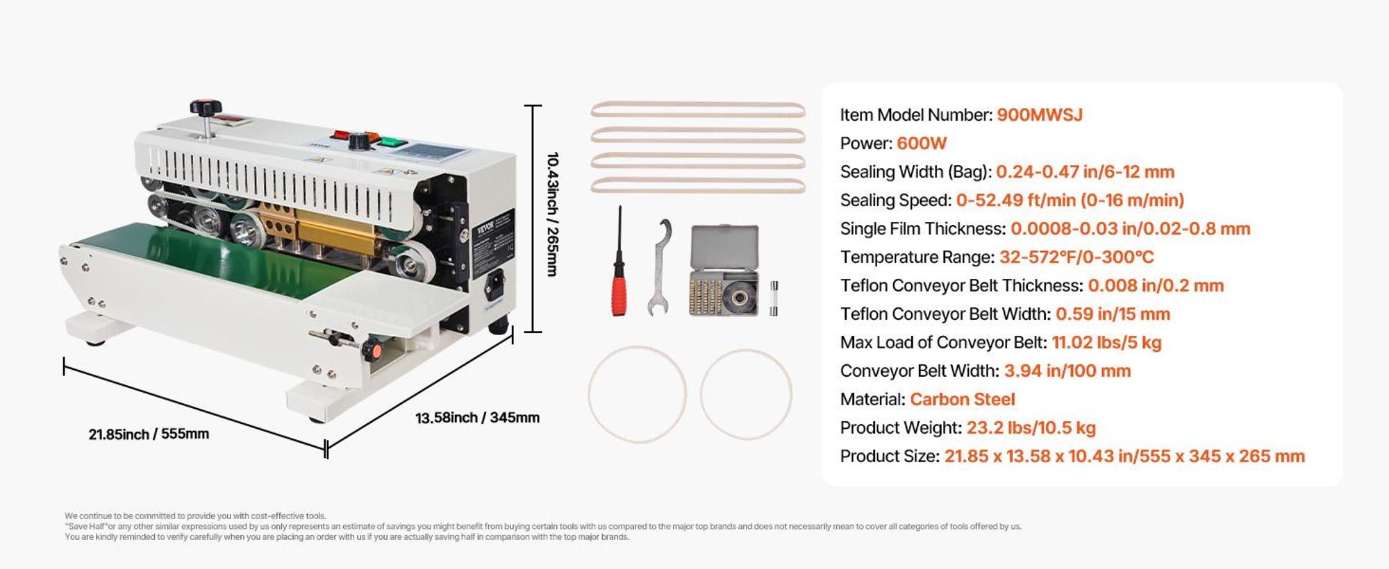 VEVOR Kontinuierliche Beutelbandversiegelungsmaschine, 0,24-0,47 Zoll/6-12 mm Versiegelungsbreite, Horizontale Bandversiegelungsmaschine mit digitaler Temperaturregelung, Beutelversiegeler für 0,02-0,8 mm Plastiktüten, Inflationsfunktion, Mit Zähler, Ohne Inflationsfunktion-a