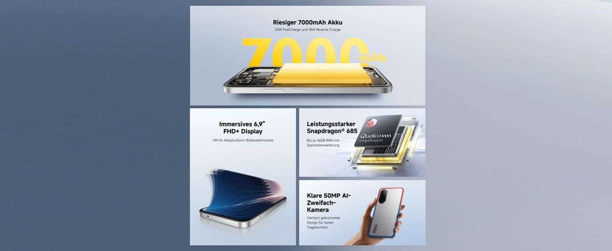 POCO M7, 17,5 cm (6.9"), 2340 x 1080 Pixel, 6 GB, 128 GB, 50 MP, Blau