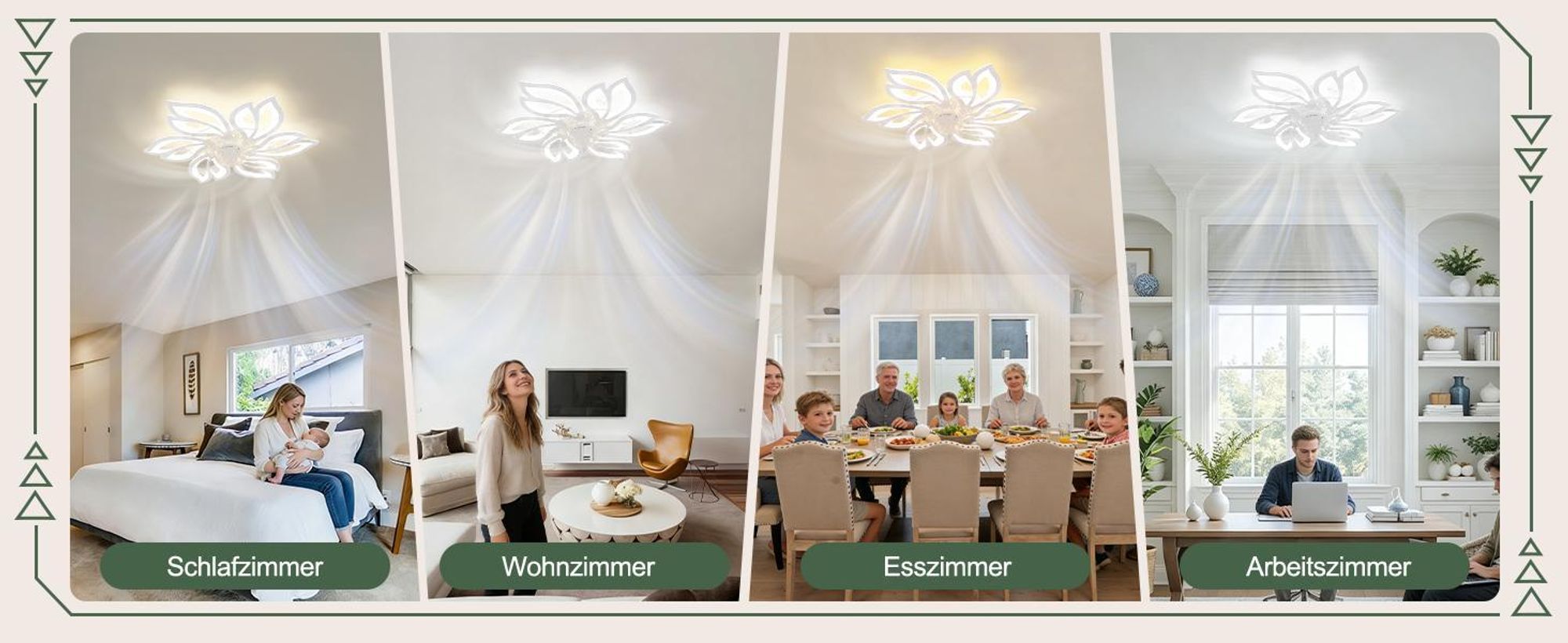 ZMH ventilateur de plafond avec éclairage télécommande silencieux plafonnier LED variateur de luminosité minuterie 6 lampes design pour salon