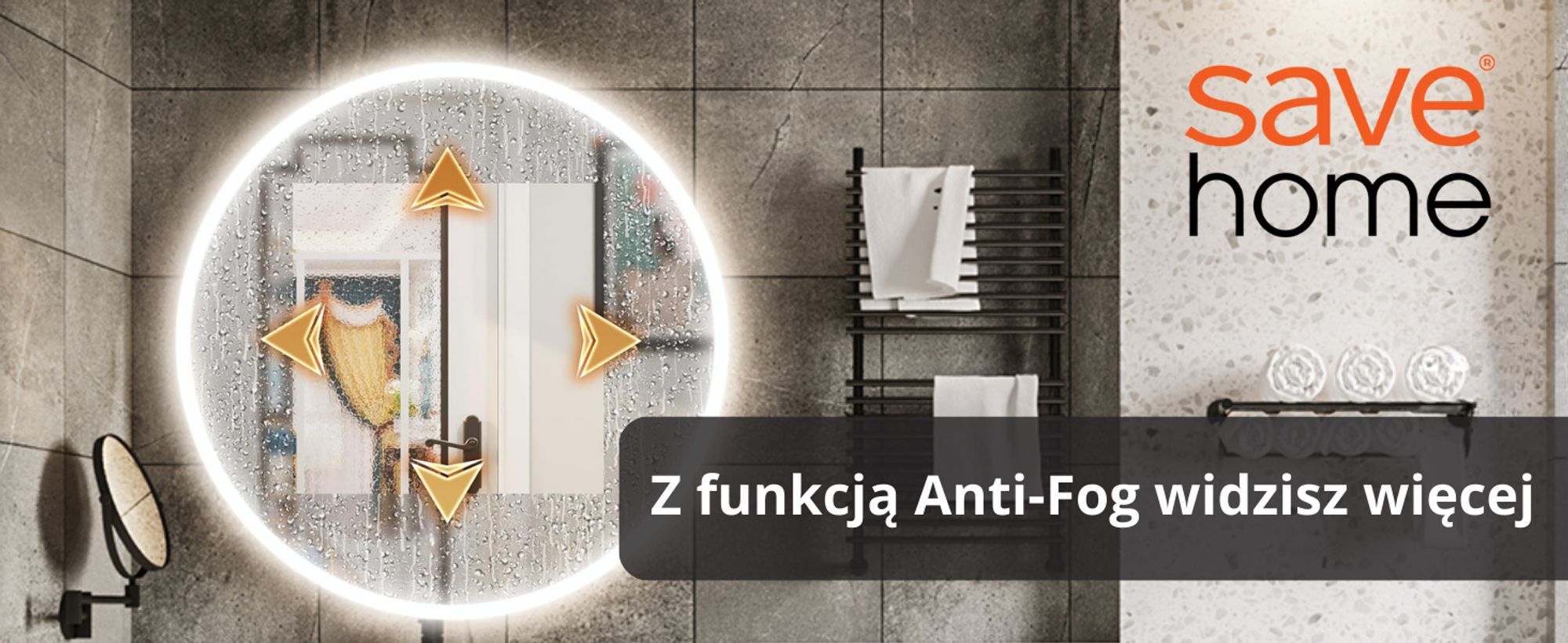 SAVE ®HOME Okrągłe lustro łazienkowe LED - 80 cm - PODŚWIETLANE - 3 BARWY ŚWIATŁA - ŚCIEMNIALNE - BEZ PARY - DOTYKOWE - LUSTRO ŚCIENNE