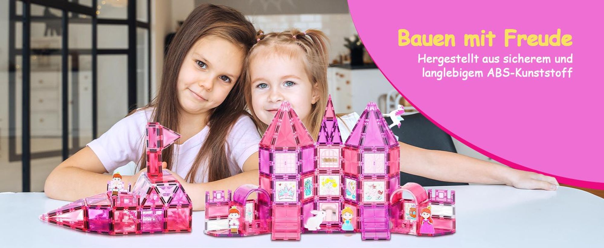 Olvy Magnetische Bausteine Montessori Spielzeug 80 pcs -Magnetic Tiles Kinder -Magnetbausteine - Magnetisches Konstruktionsspielzeug, Magna,Prinzessin