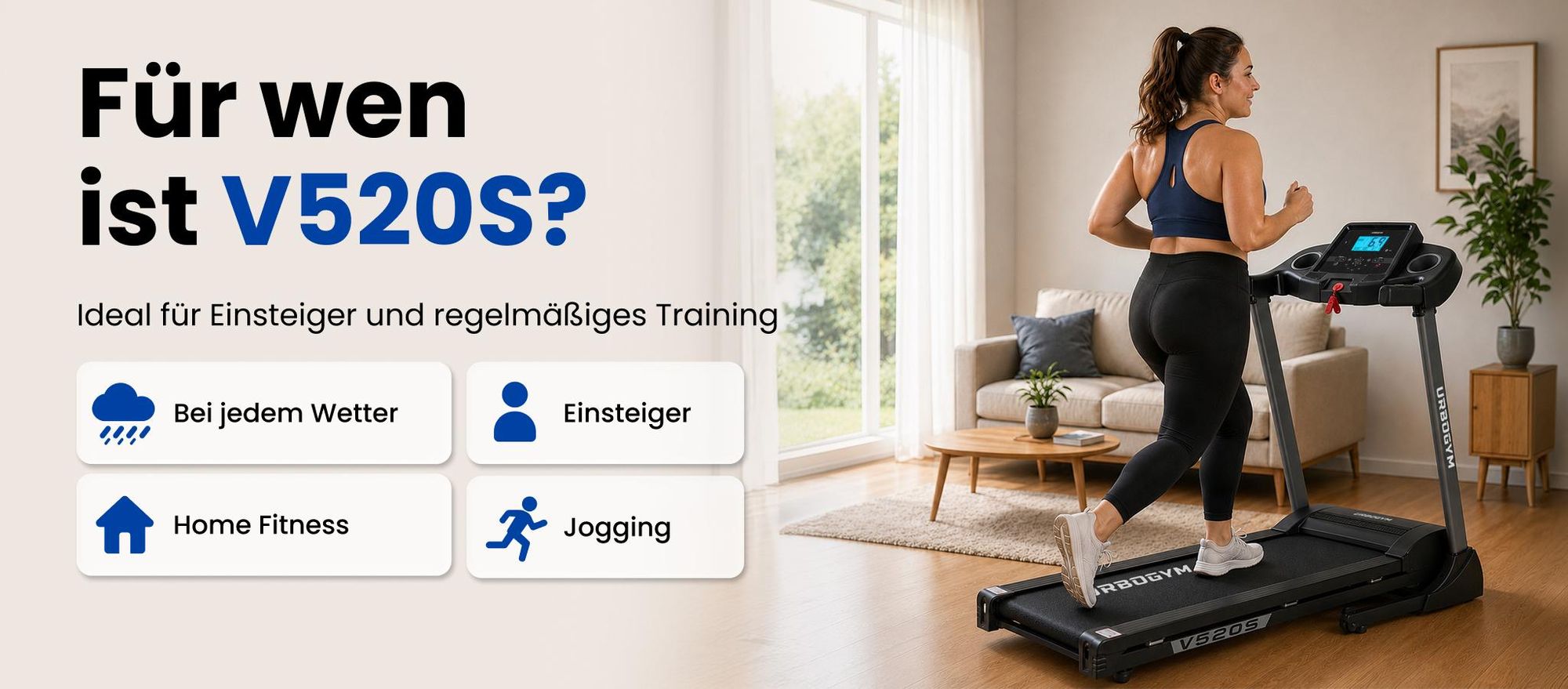 URBOGYM V520S Elektrisches Laufband, 15 km/h, 15-stufige Auto-Steigung, 12 Programme, klappbar, Bluetooth, bis 130 kg