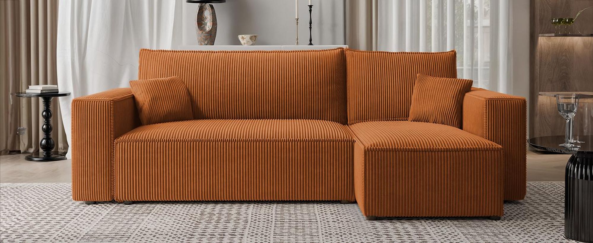 Idohome - PARIS L Ecksofa mit Schlaffunktion und Bettkasten 244x145 cm – universell  – Modernes Schlafsofa & Couchgarnitur Farbe: Ziegelrot Poso 40