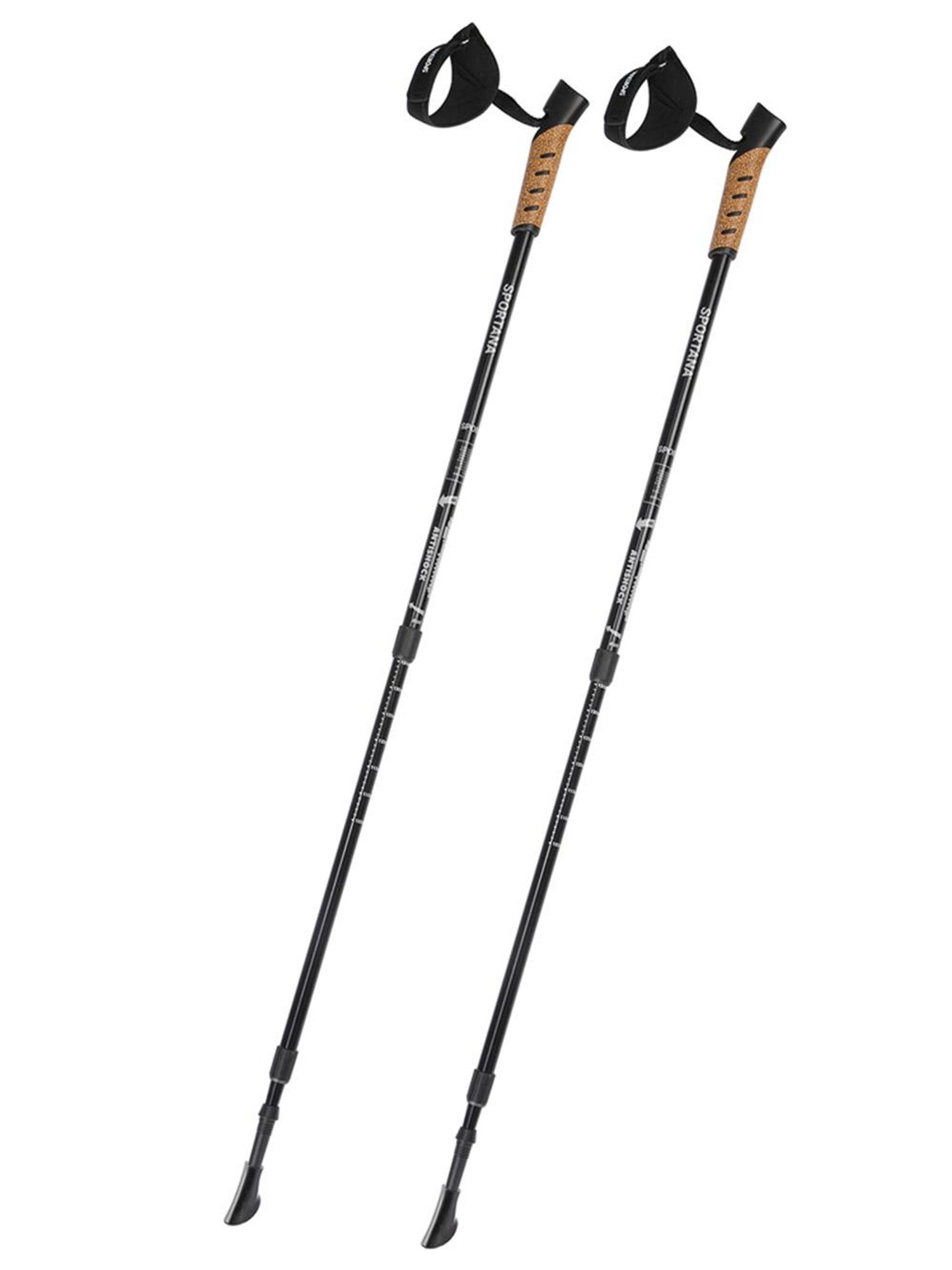 SPORTANA® Wanderstöcke Teleskop Aufsätze Gummipuffer Nordic Walking Stöcke Verstellbar 68-135cm Dämpfung Leicht Alu Kork Herren Damen Trekkingstöcke