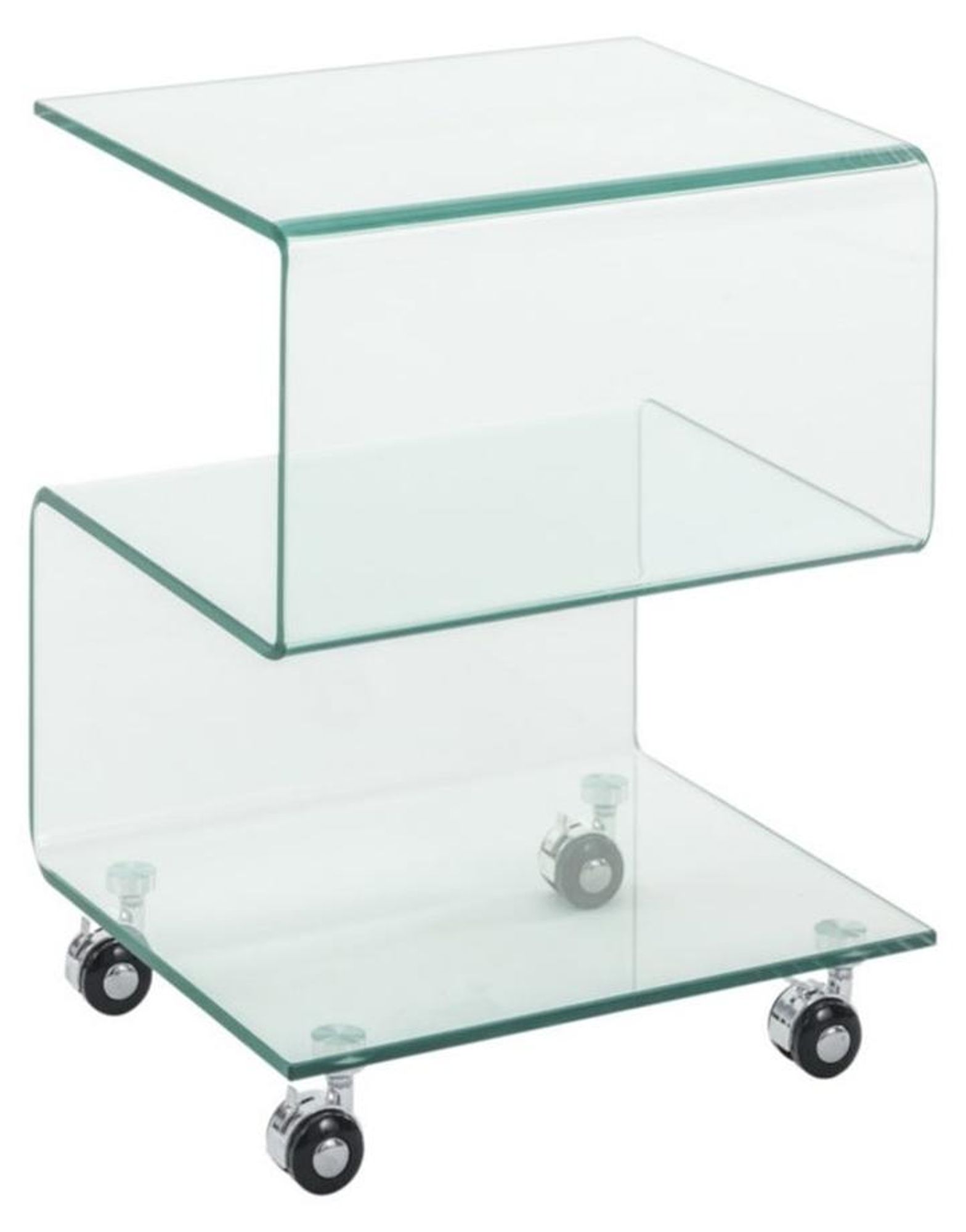 freiraum Beistelltisch 7/171 – Beistelltisch aus Glas mit Rollen und 3 Ablagen