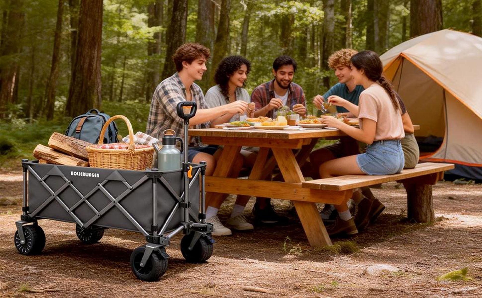 Elektrokarre Faltbar Handwagen Kompatibel mit Makita Akku, 280L/Breiträder/105×61×64cm/Griff 60-100cm Campingwagen Gartenwagen Strandwagen bis 5km/h