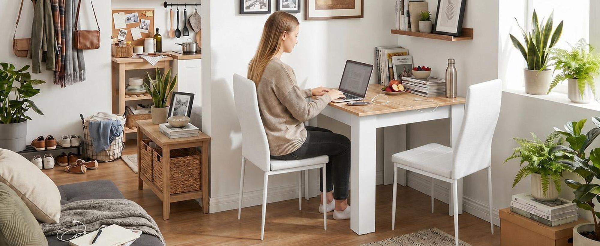 Mondeer Quadratischer Esstisch 80x80 cm, Platzsparender Küchentisch für 2-4 Personen, Modernes Design in Rot-Eiche & Weiß, Stabile L-förmige Beine