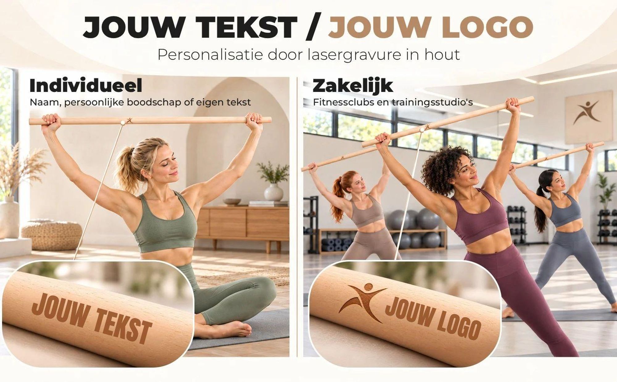 MOE UHANE® Houten gymnastiekstok, 100 cm, voor oefeningen, yoga, fitness, mobiliteit en balans. Stretchstok voor kinderen en volwassenen, gemaakt van natuurlijk hout