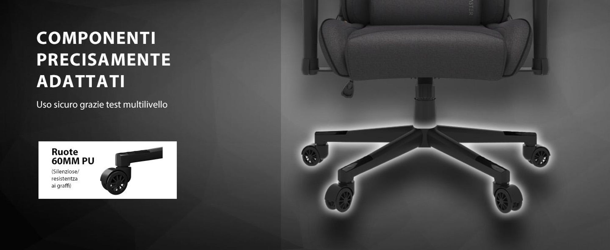 SENSE7 Spellcaster Sedia da gioco in tessuto nero - Sedia da ufficio ergonomica Sedia da scrivania per PC Poltrona da gioco 150 kg Braccioli 2D Inclinazione 160°
