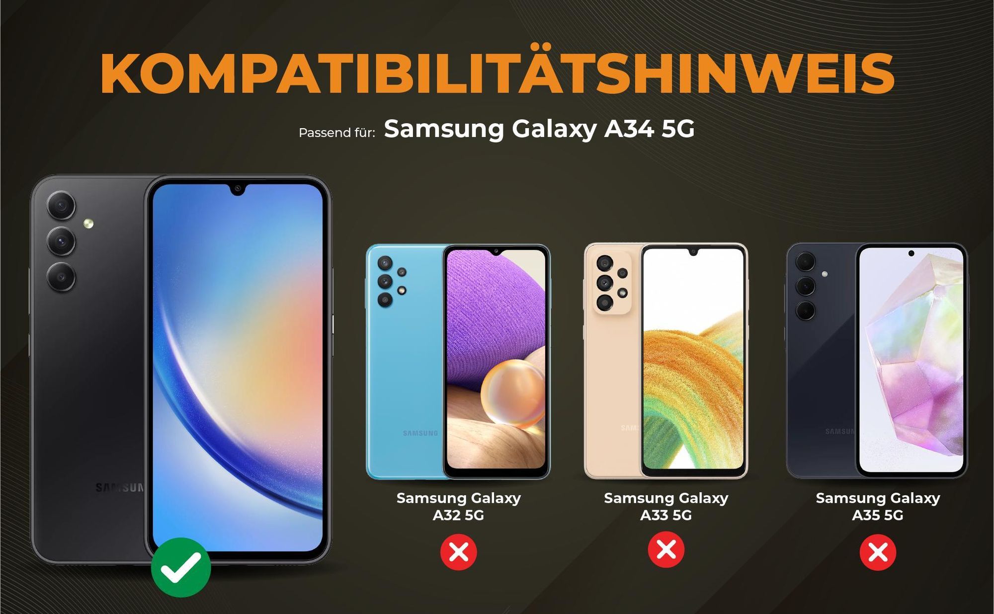 Kompatibilitätshinweise Hülle für Samsung Galaxy A34 5G
