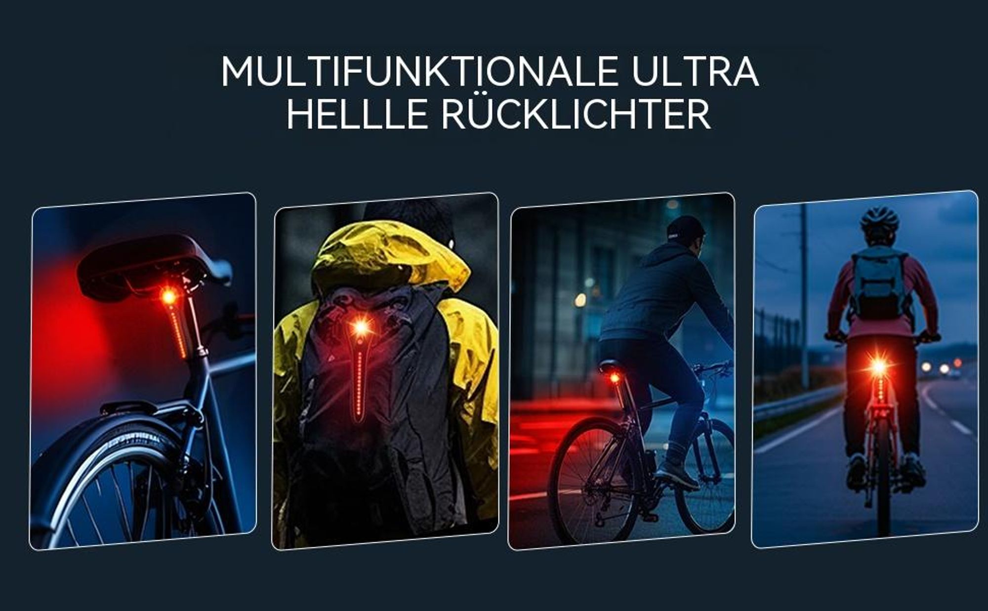 Smartes Fahrradrücklicht mit Bremslicht und Lichtsensor, LED Fahrrad Rücklicht Hinten USB-C Aufladbar, IP64 Wasserdicht für MTB, Rennrad, Helm