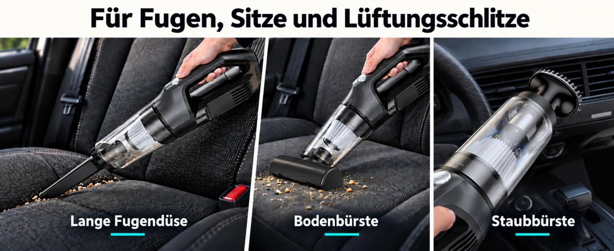 Akku-Staubsauger, Stielstaubsauger, 6300Pa Handstaubsauger, 6-in-1 Kabelloser Staubsauger mit leistungsstarker Saugkraft, Für Harte Böden Teppich