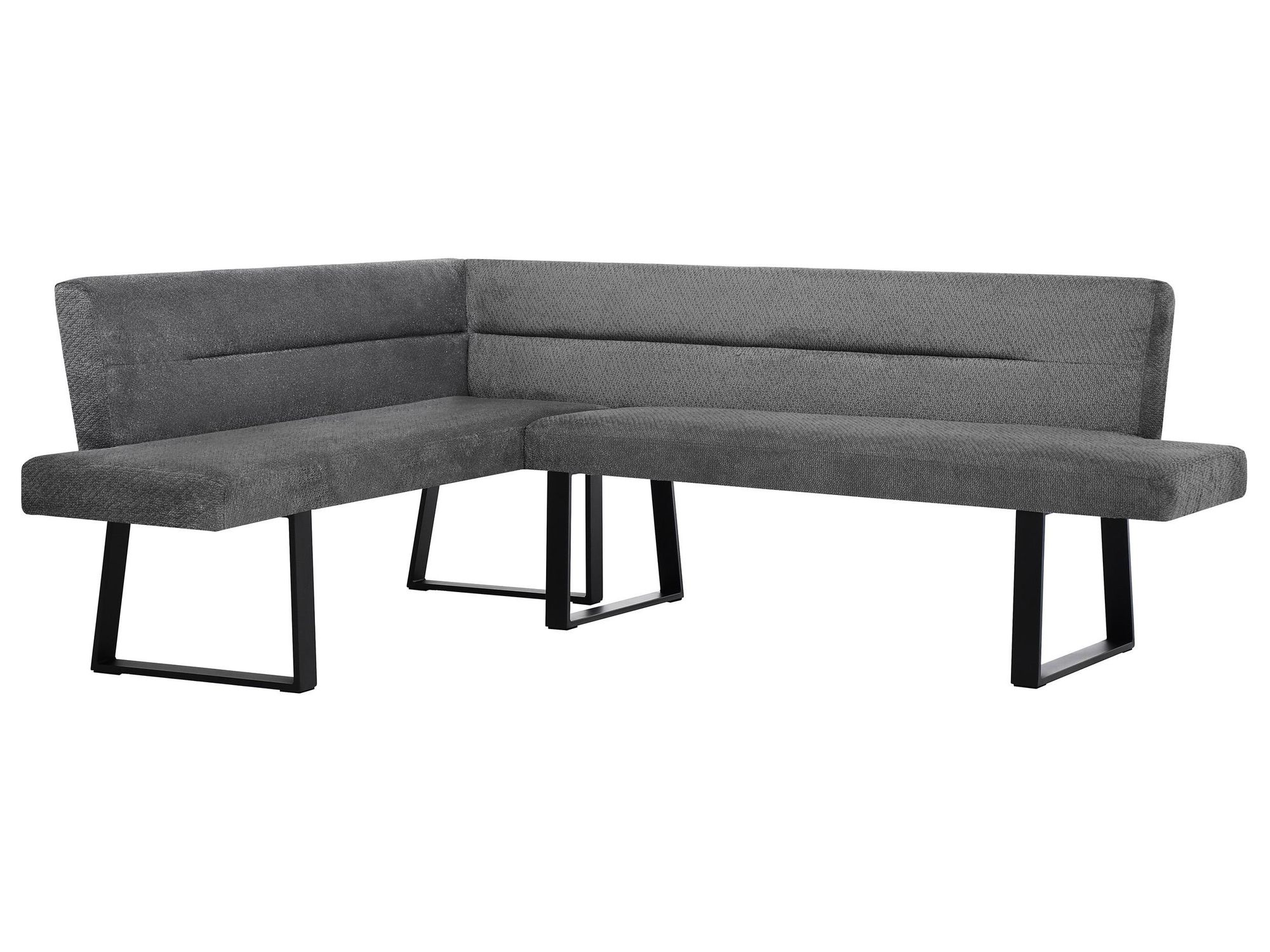 BEAUTYSOFA | Eckbank CRESTO Dunkelgrau Links, Polsterbank mit Rückenlehne, Eckbank für Esszimmer und Küche, schwarze Metallkufen, moderner Essplatz