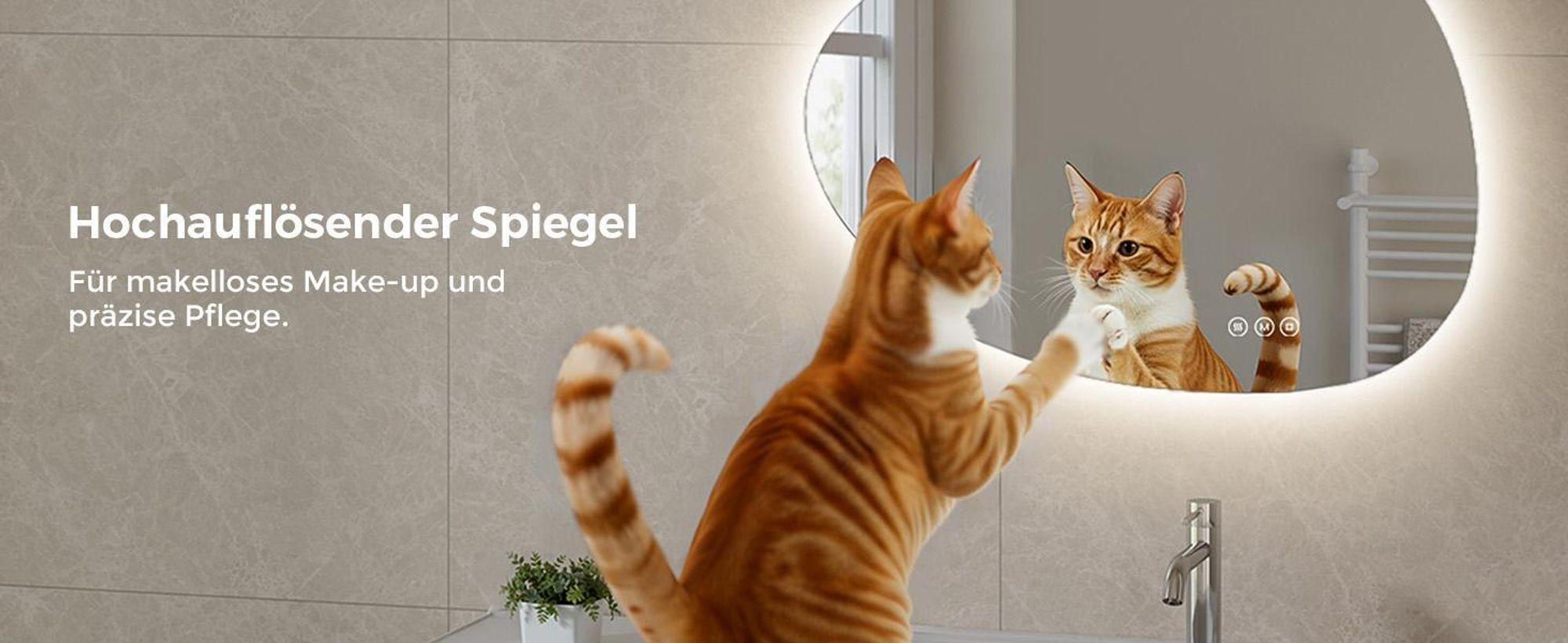 S'AFIELINA 60×45 cm Asymmetrischer Spiegel LED – Badspiegel mit Beleuchtung, Dimmfunktion, horizontal/vertikal montierbar, Antibeschlag,Bad & Flur