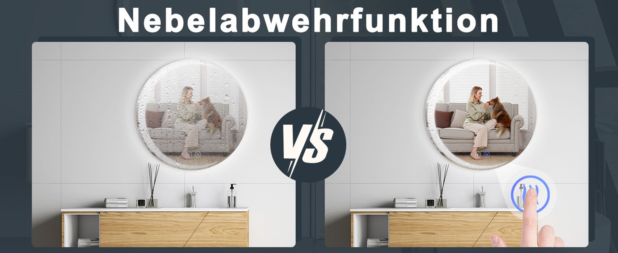 ZMH Spiegellampe mit Beleuchtung Wandspiegel Rund 50cm LED mirror Touch Schalter und Entfogger Funktion Spiegel Lichtspiegel Dimmbar für Badezimmer