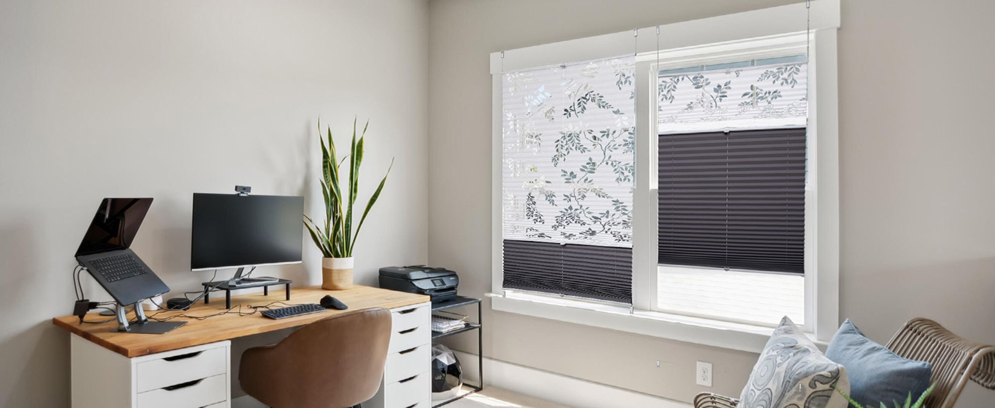 Sekey Plissee Ohne Bohren 60×120 cm Plisseerollo Klemmfix Doppelplissee Day+Night 100% Verdunkelung mit Lichtdurchlässig Ausbrenner-Muster Faltrollo