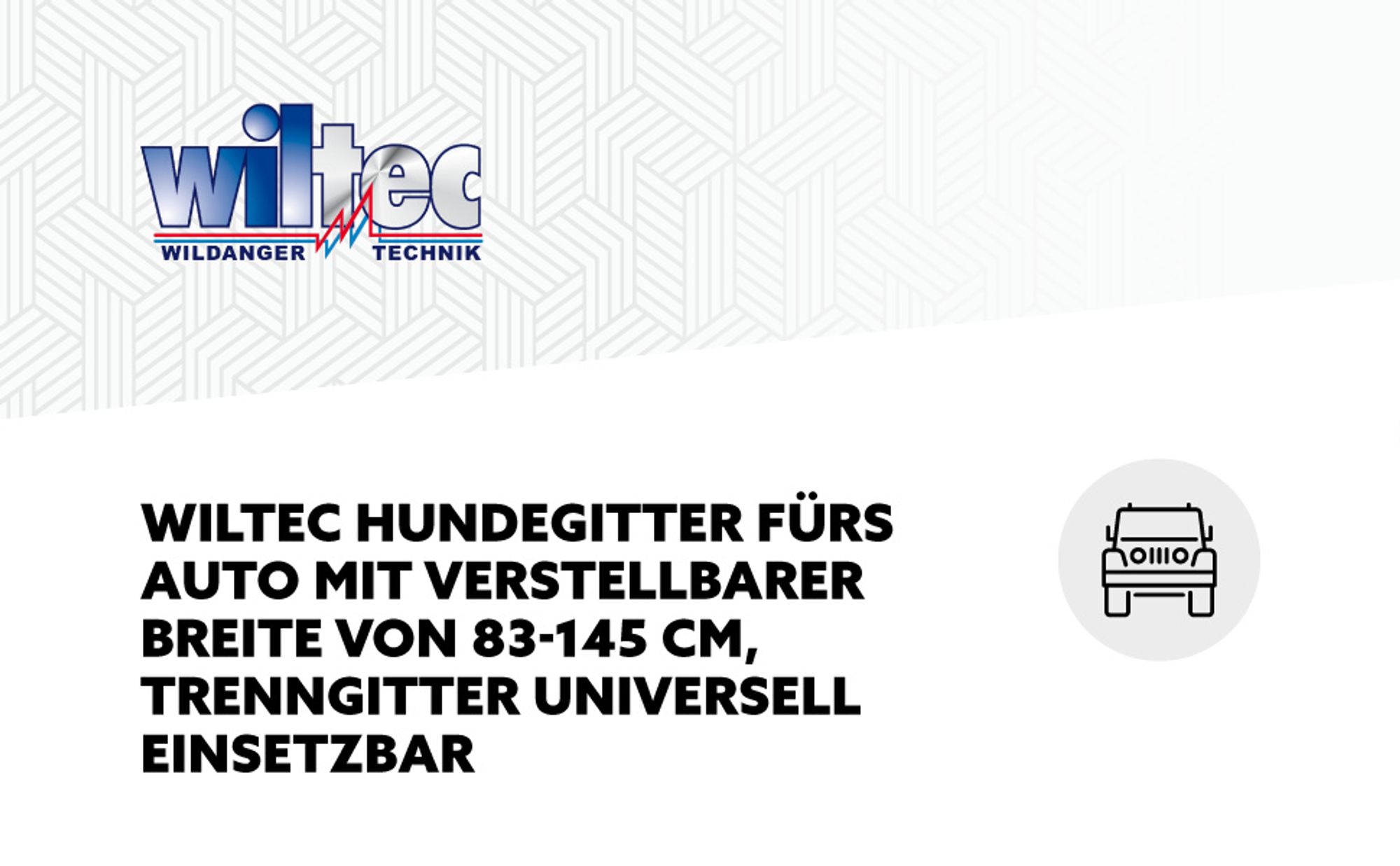 Wiltec Hundegitter fürs Auto Modell G, 40 cm hoch, verstellbare Breite 83-145 cm, Trenngitter universell einsetzbar für Kofferraum