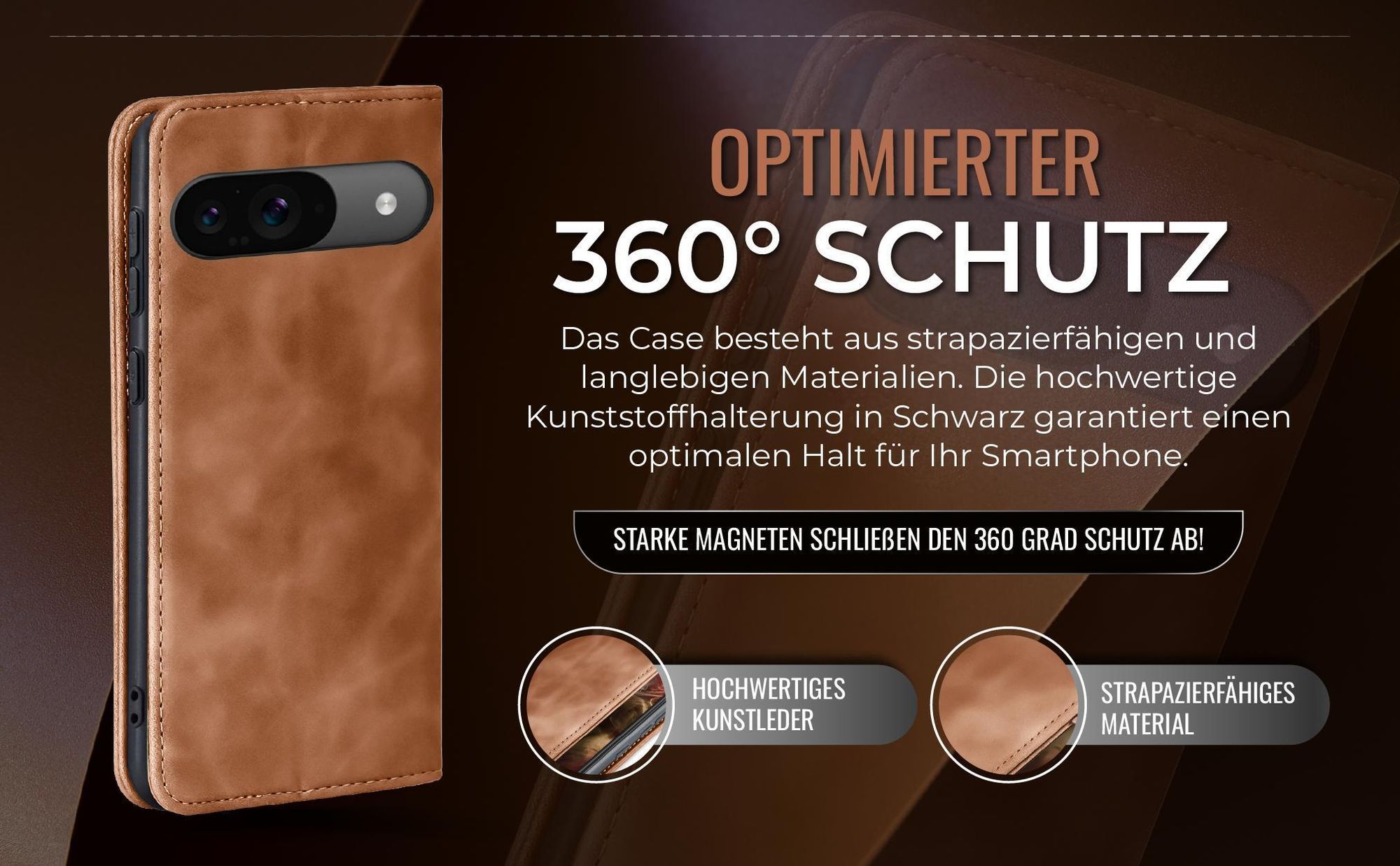 Hellbraune Handyhülle für Google Pixel 9 / 9 Pro mit 360 Grad Schutz