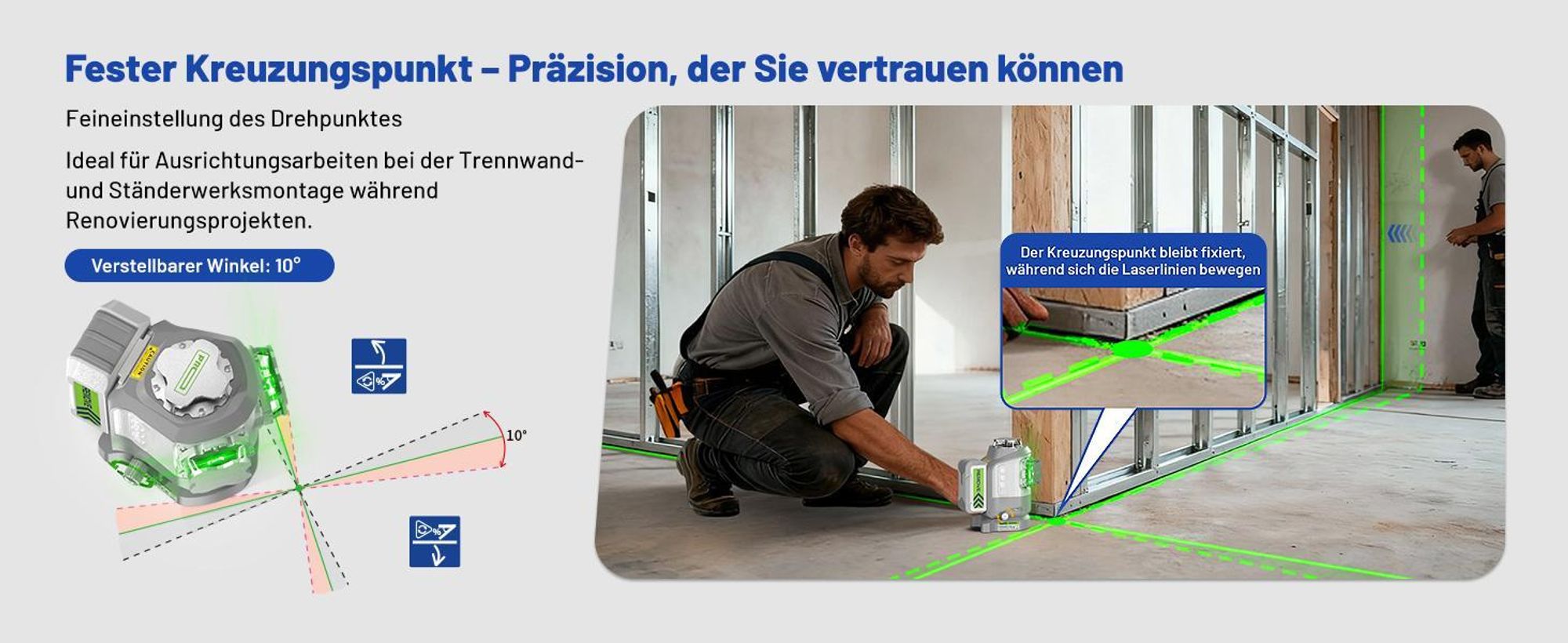 Huepar Pro GS03CG 360 stupňový krížový laser zelený, 8000mAh batéria, mikro nastavenie