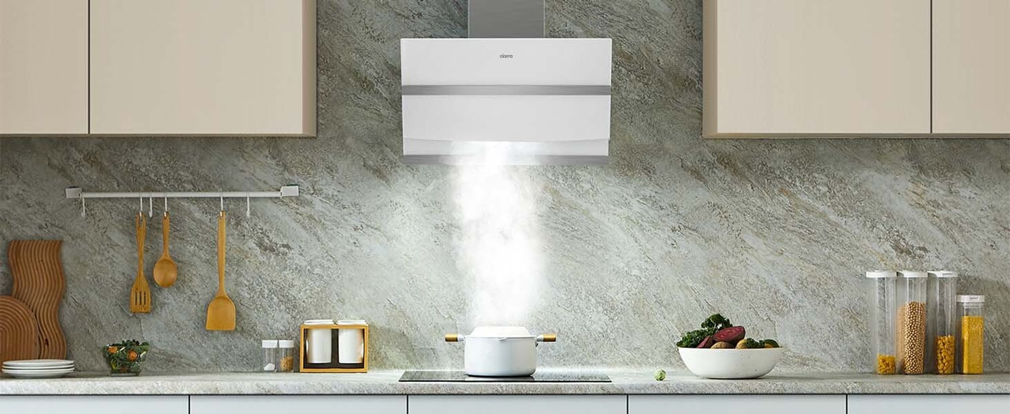 CIARRA A+++ 650 m³/h Dunstabzugshaube 60 cm Kopffreihaube WIFI + APP & Touch Control Booster VM6736NW