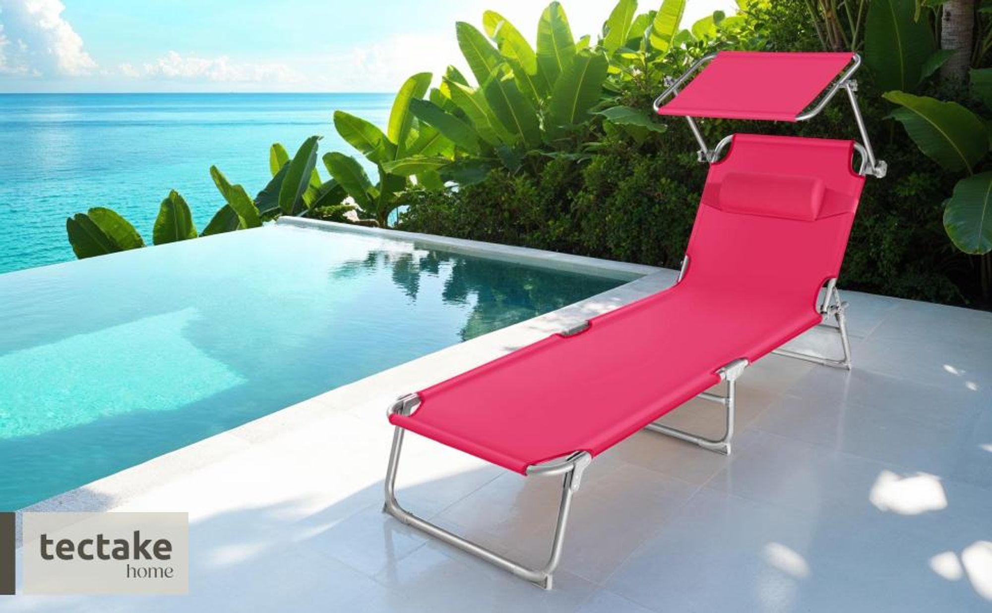 tectake® 2er Set Sonnenliege Chloé 4-stufig klappbar mit Sonnendach und Polster - wetterfest - 68x190x65cm - Outdoor Liege
