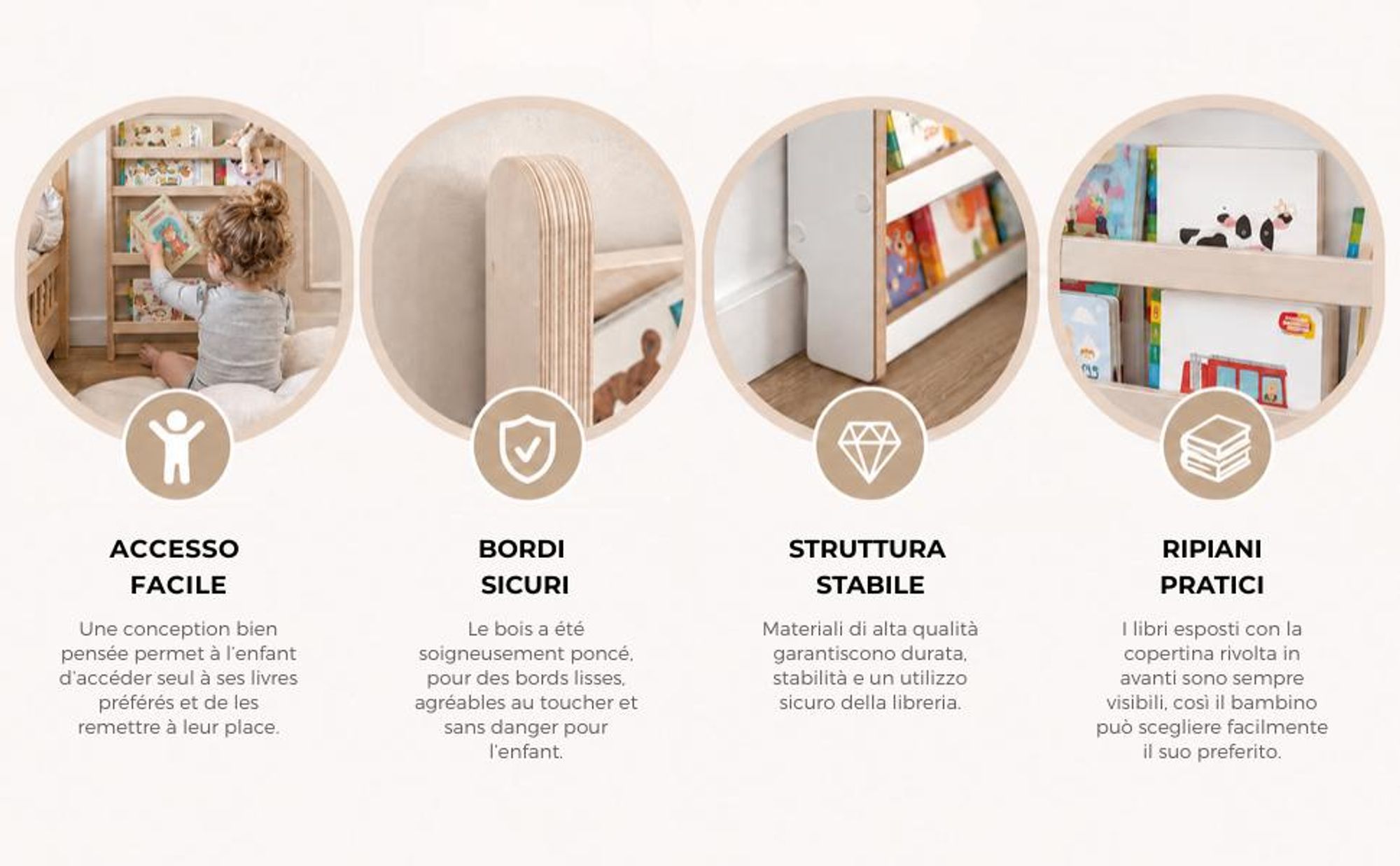 MAMOI® Libreria verticale per bambini, Porta libri in legno naturale, Scaffale librerie bambino, Mobile bambini montessoriana design moderno scandinav