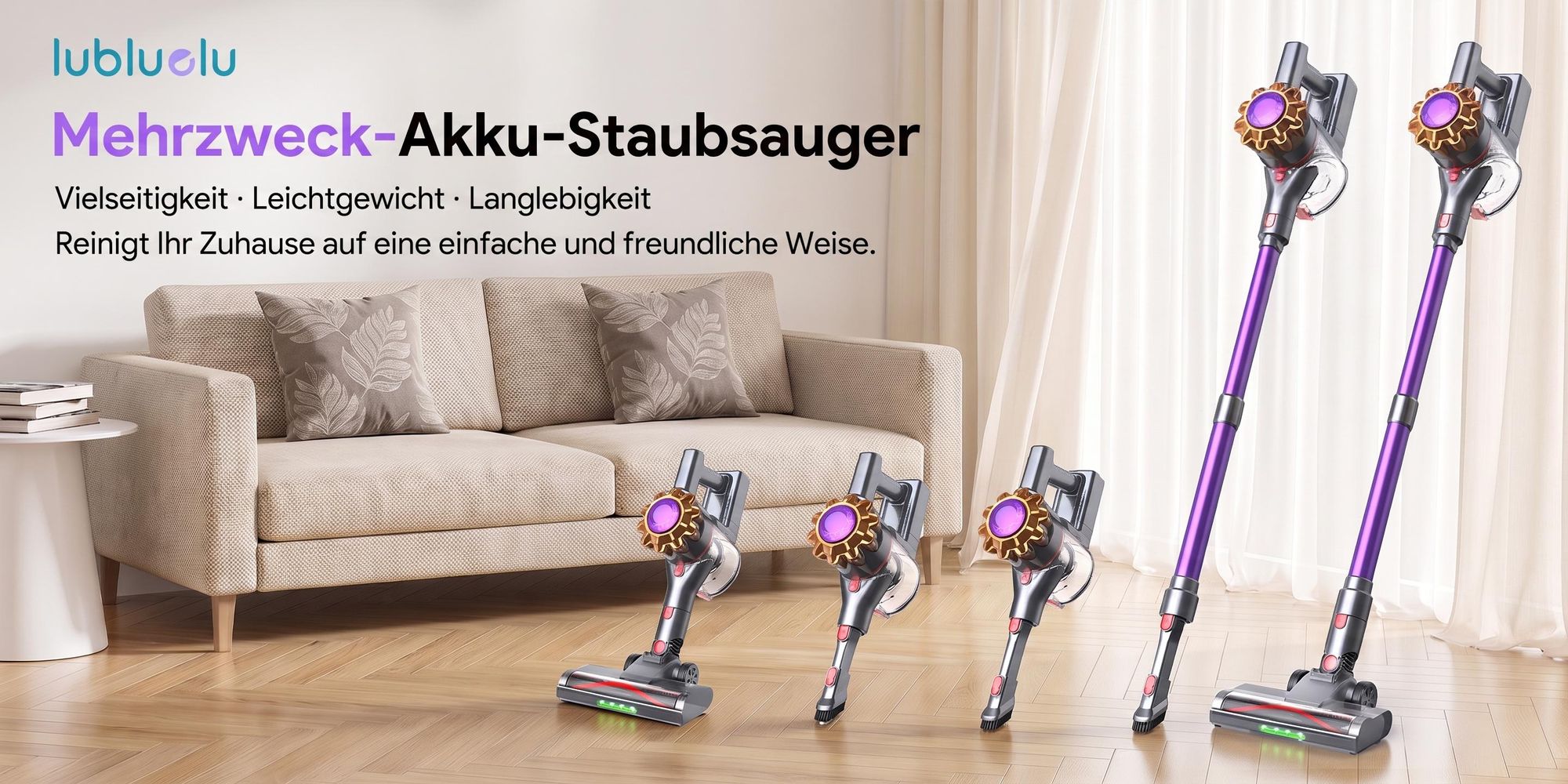 Lubluelu 75000 Pa Akku-Staubsauger Saugleistung, Anti-Haar-Verwicklungsbürste, Grüne Beleuchtung, Freistehend, Teppiche & Hartböden, P7
