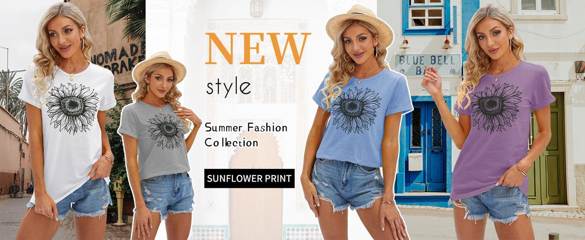 Damen-T-Shirts, Kurzarm-Shirts mit Sonnenblumenmotiv, lockere Sommertops,Größe:XL