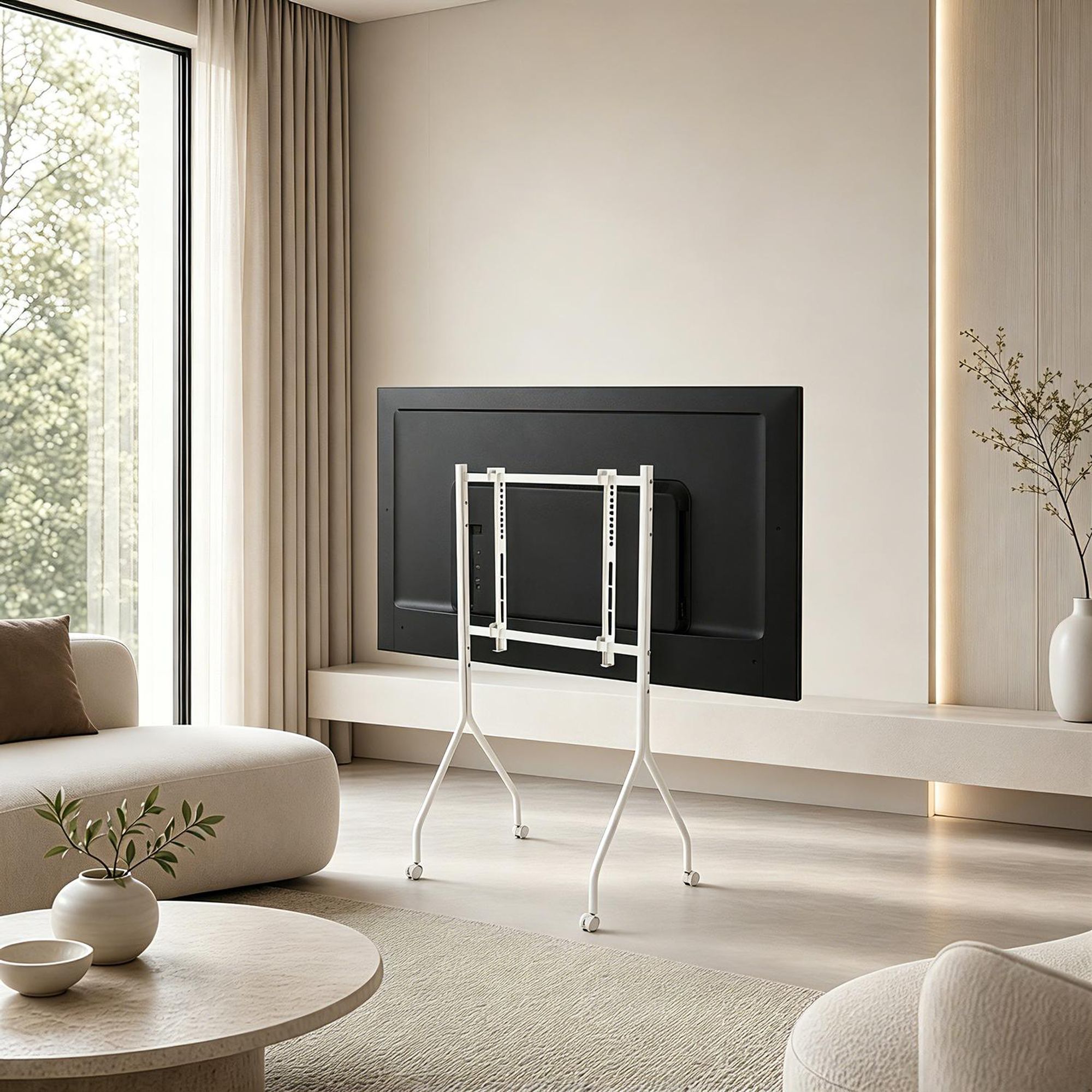 Maclean TV-Ständer/Rollwagen auf Rollen 37–80" max. Tragkraft 50 kg max. VESA 600 × 400 weiß MC-180 W