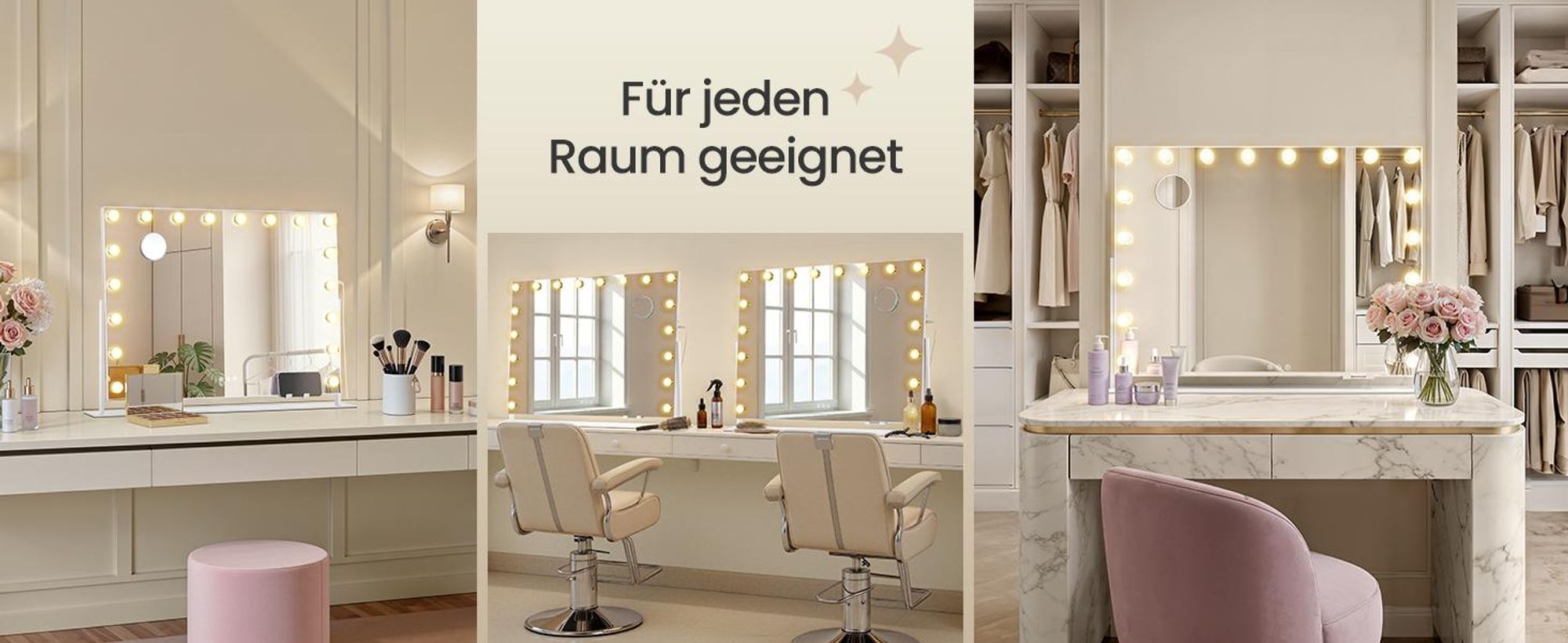 SONGMICS Make-up Spiegel mit LED-Beleuchtung, Kosmetikspiegel, Touch-Steuerung, Handyhalter, 3 Lichtfarben, 80 x 60 cm, weiß