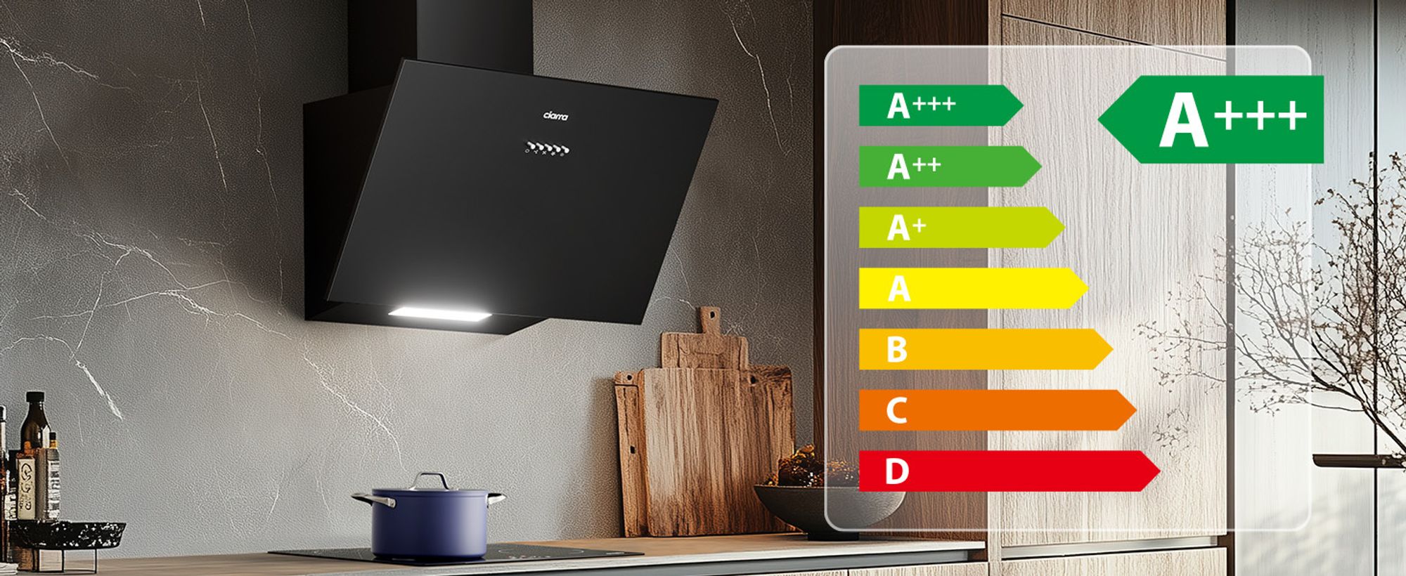 CIARRA A+++ 650 m³/h Dunstabzugshaube 60 cm Kopffreiehaube Umluft Kopffreie Schräghaube Wandmontage Abzugshaube Schwarz VMB6762A