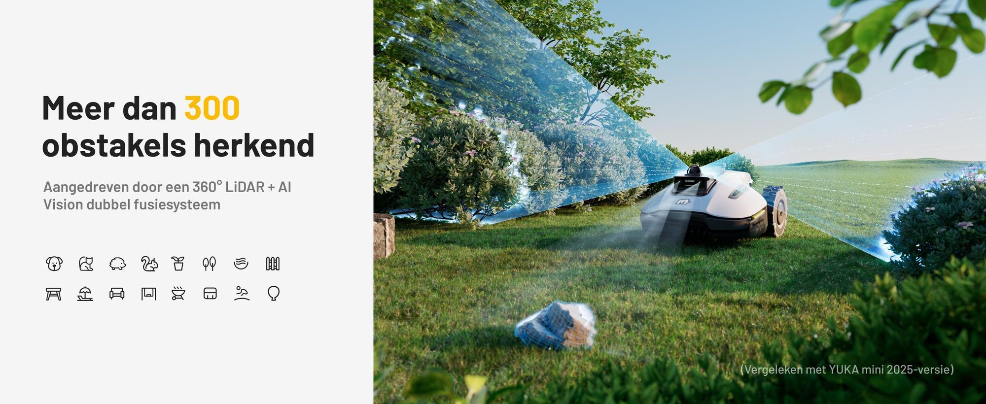 Robotmaaier Mammotion YUKA Mini 2 1000 met garage en wasstandaard, zonder kabel, voor 1000 m², met DropMow-technologie, auto-kaartgeneratie, app