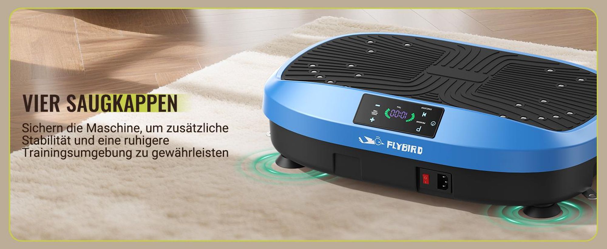 FLYBIRD Vibrationsplatte,120 Leistungsstarke einstellbare Geschwindigkeiten mit 150KG Tragkraft