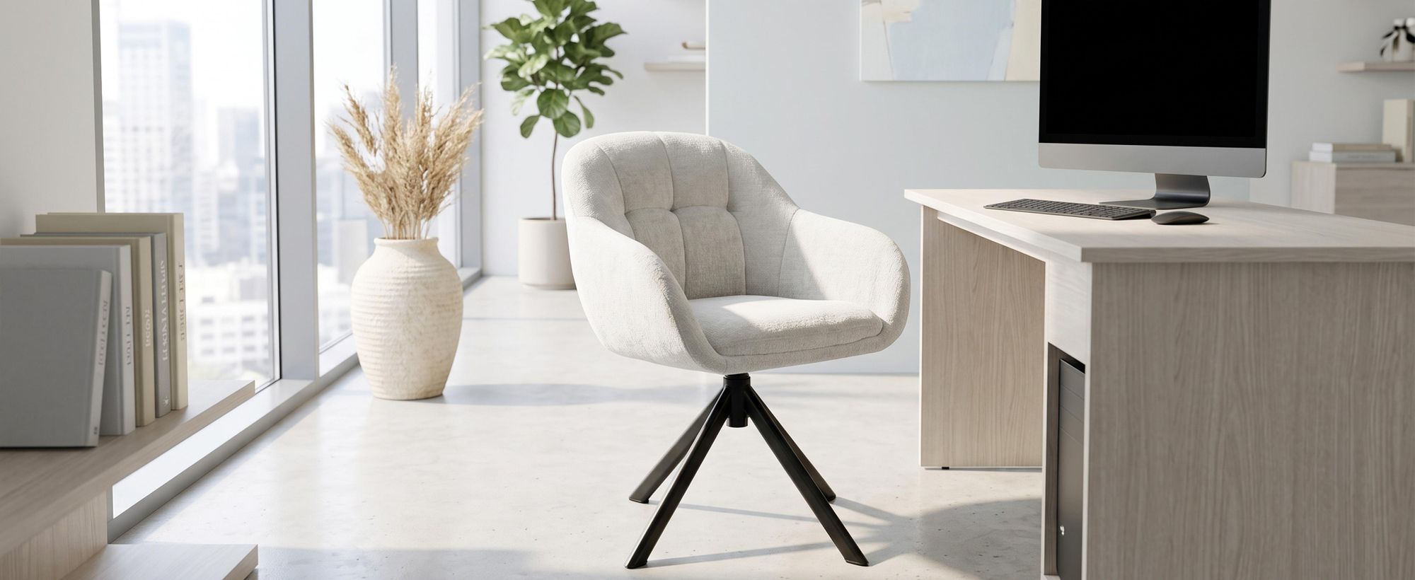 Duhome loungestoel, 360° draaibaar, armleuningstoel van chenillestof, make-uptafelstoel met metalen frame, eetkamerstoel, beige