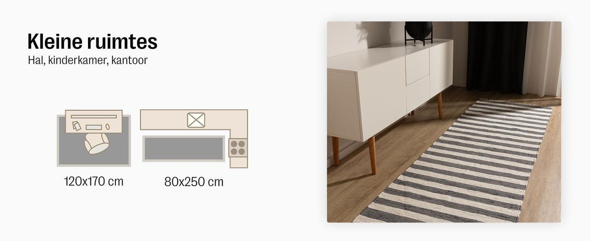benuta vloerkleed van katoen Tom Zwart/Wit 70x200 cm Loper Scandinavisch vloerkleed woonkamer katoen rechthoekig