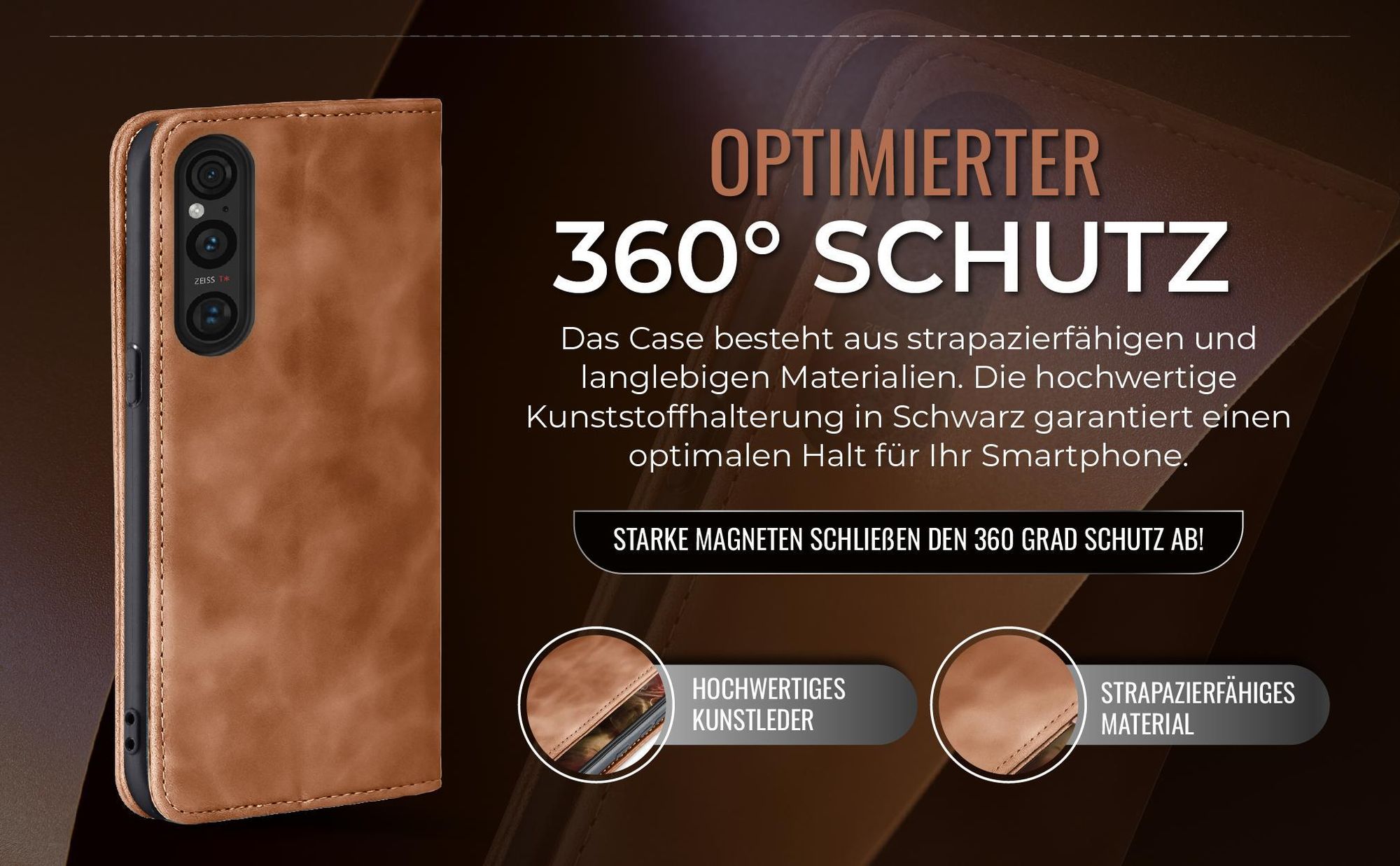 Hellbraune Handyhülle für Sony Xperia 1 V mit 360 Grad Schutz