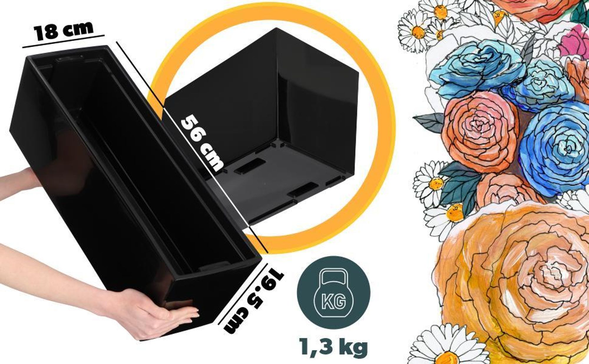 KADAX Blumentopf mit Einsatz "Fontana", 56 cm, Blumenkübel Outdoor, Glattemuster, Schwarz