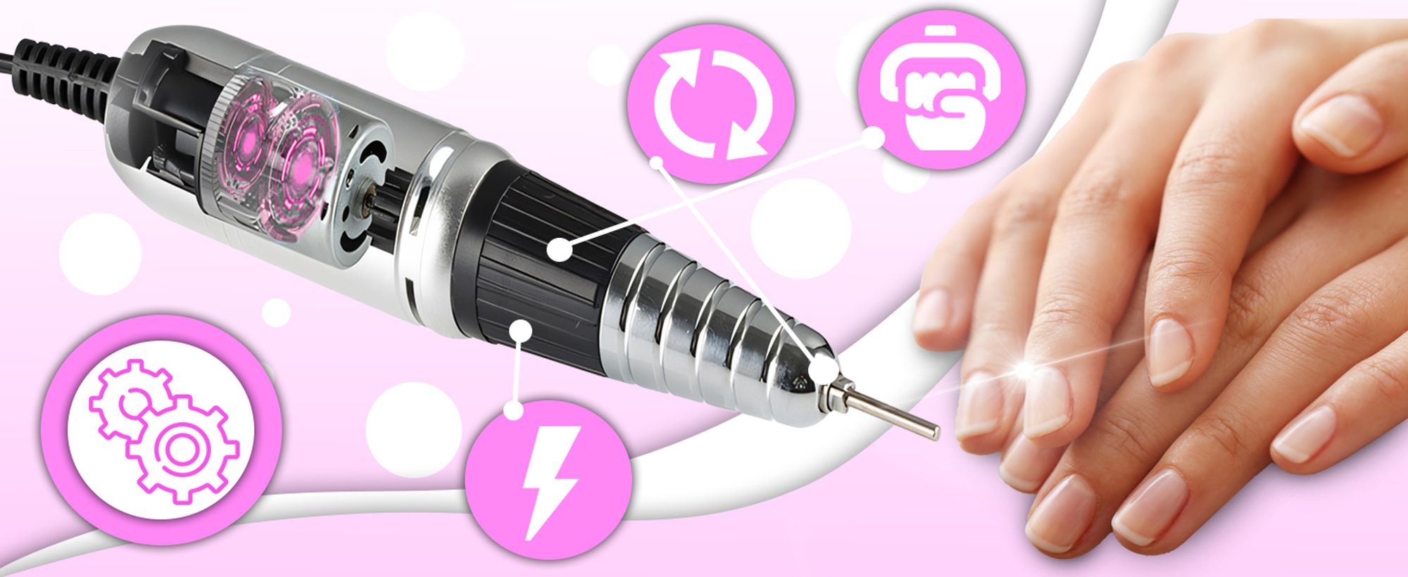 Elektrische Nagelfräser Set 65W, Profi 35.000 U/Min, LED, Gelnägel, Maniküre und Pediküre, einstellbare Geschwindigkeit, Fußpedal und 6 Bits, Retoo