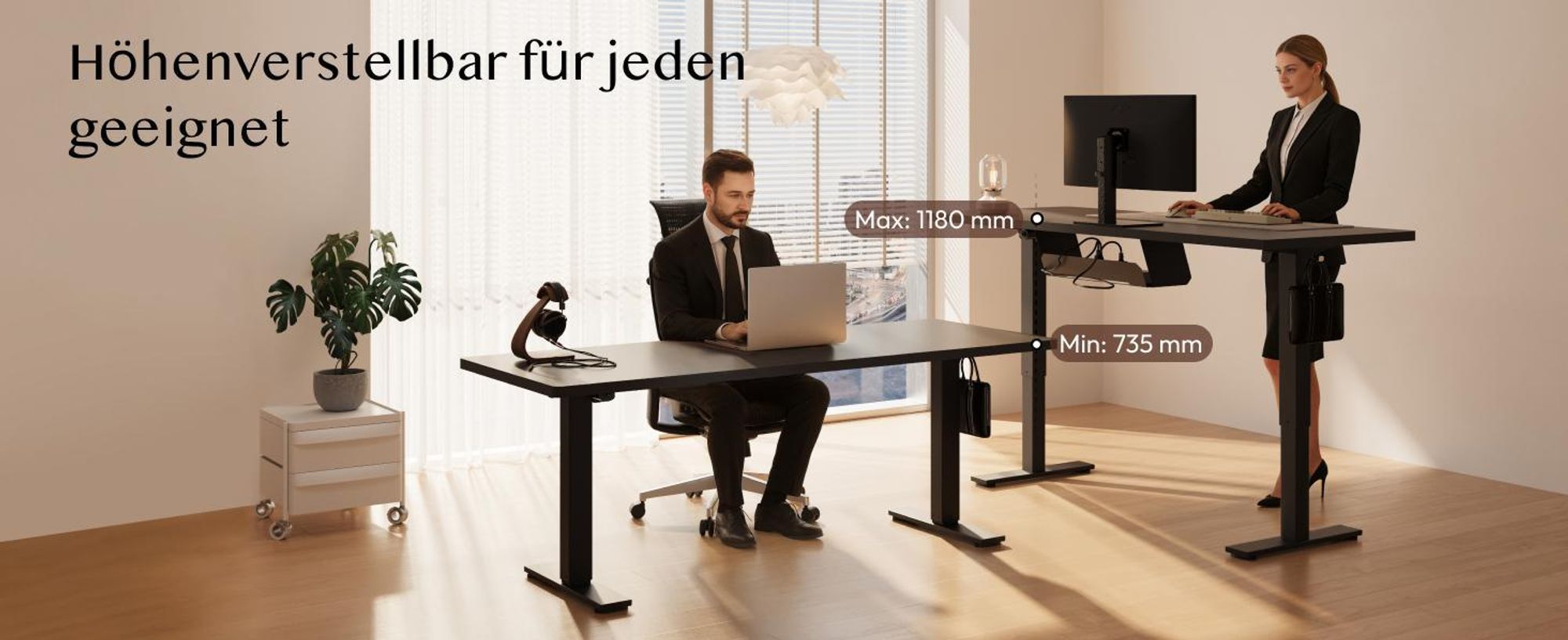 FLEXISPOT QE1 Höhenverstellbarer Schreibtisch 180x80cm, 4 Memory-Funktion, Antikollisionsschutz, 70kg Tragkraft, Haken, Kabelmanagement(Schwarz)